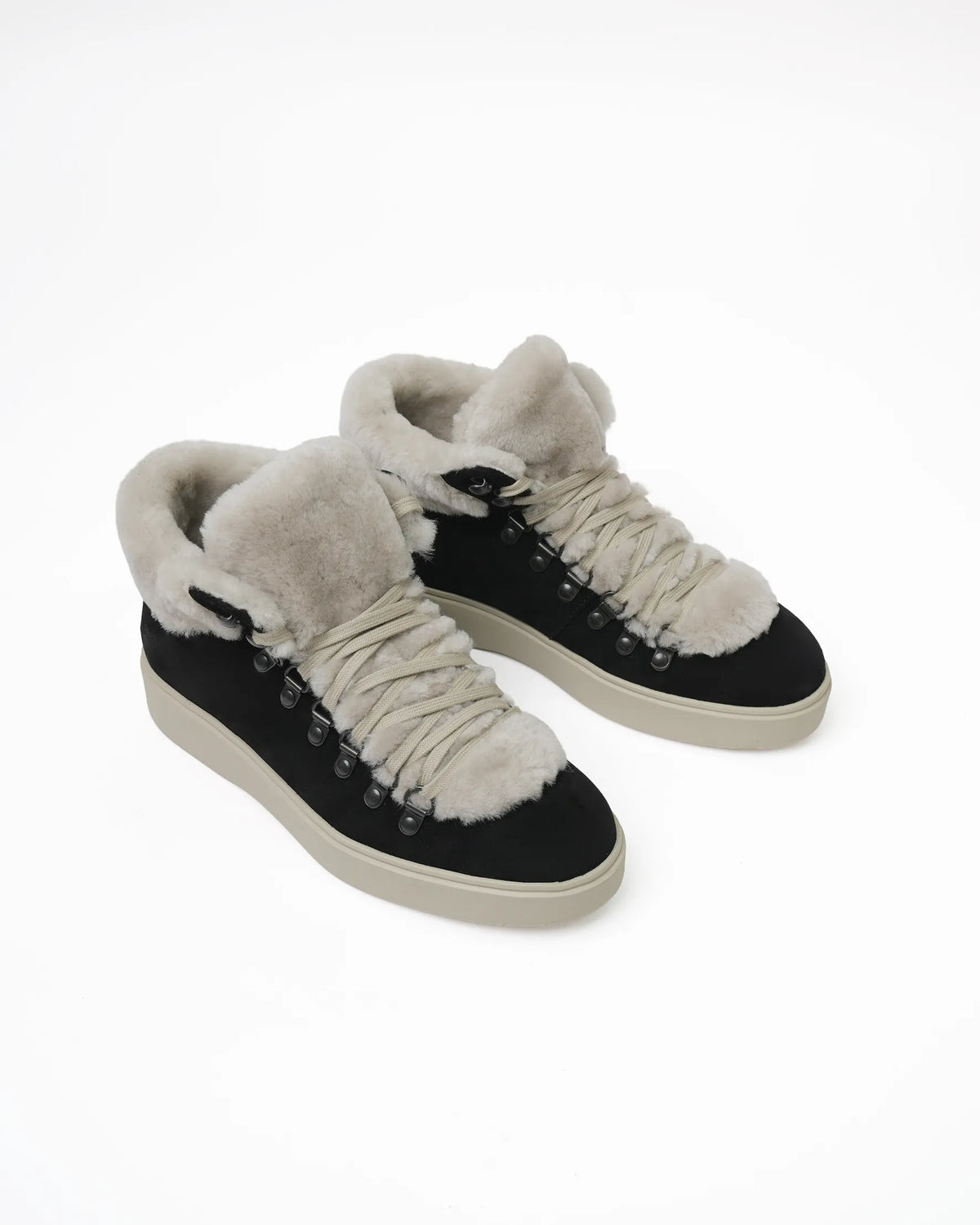 Women's Shearling-Collar Suede High-Top Sneaker - Black