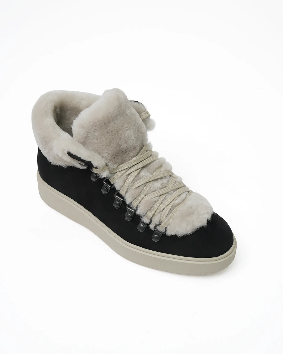 Women's Shearling-Collar Suede High-Top Sneaker - Black