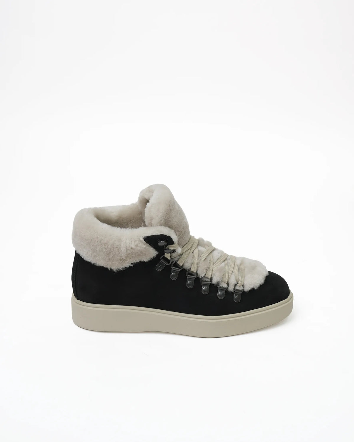 Women's Shearling-Collar Suede High-Top Sneaker - Black