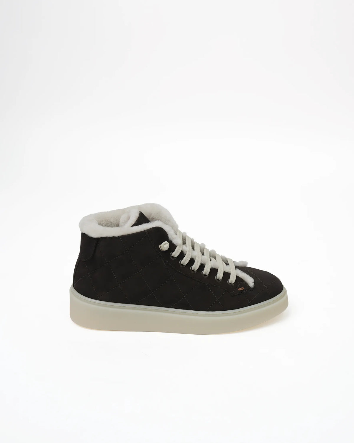 Women's Shearling-Lined Suede High-Top Sneaker - Dark Brown