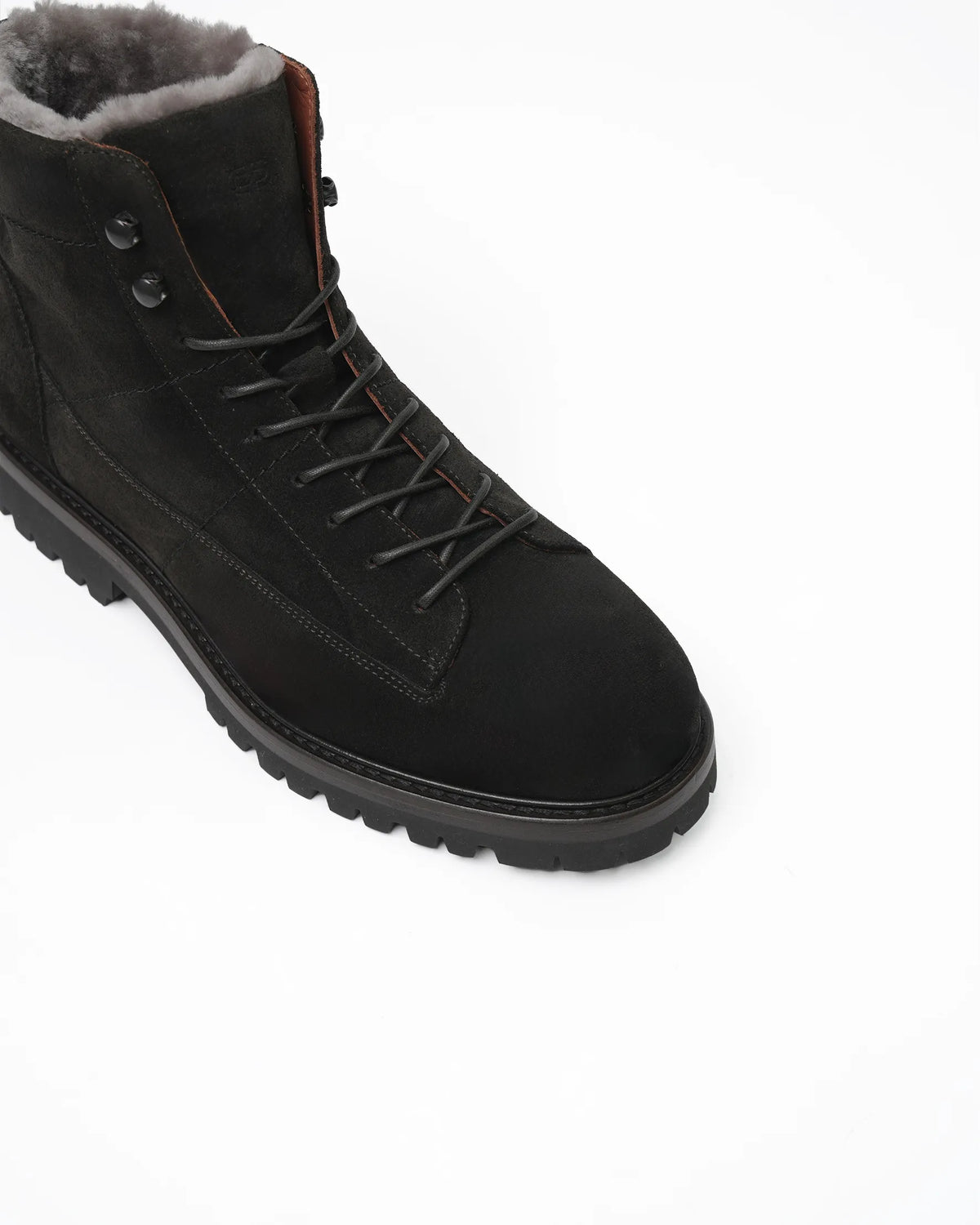 Men's Shearling-Lined Suede Hiking Boot - Black