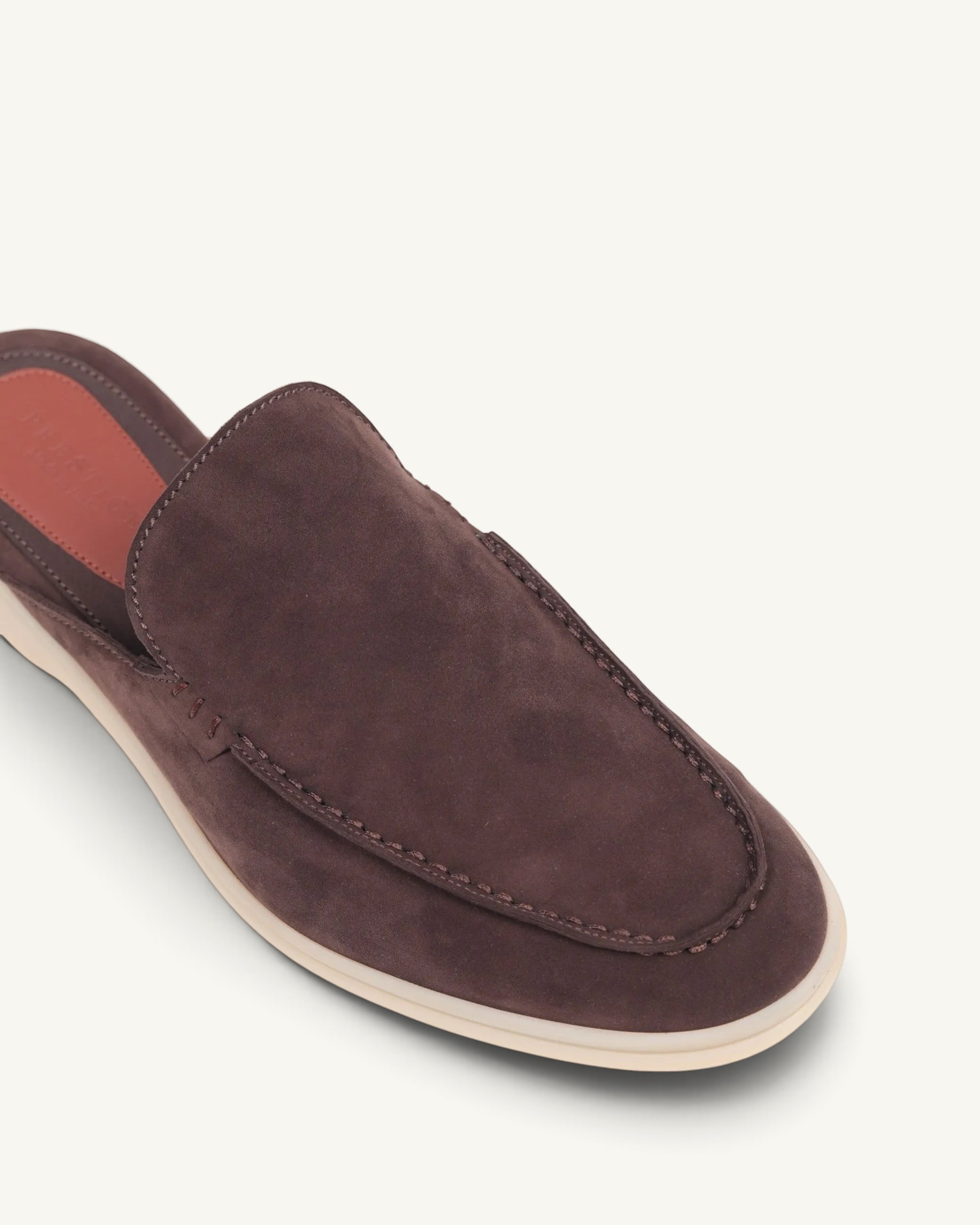 Prestige PSM93S Babouche Walk loafer in dark brown suede with a white rubber sole