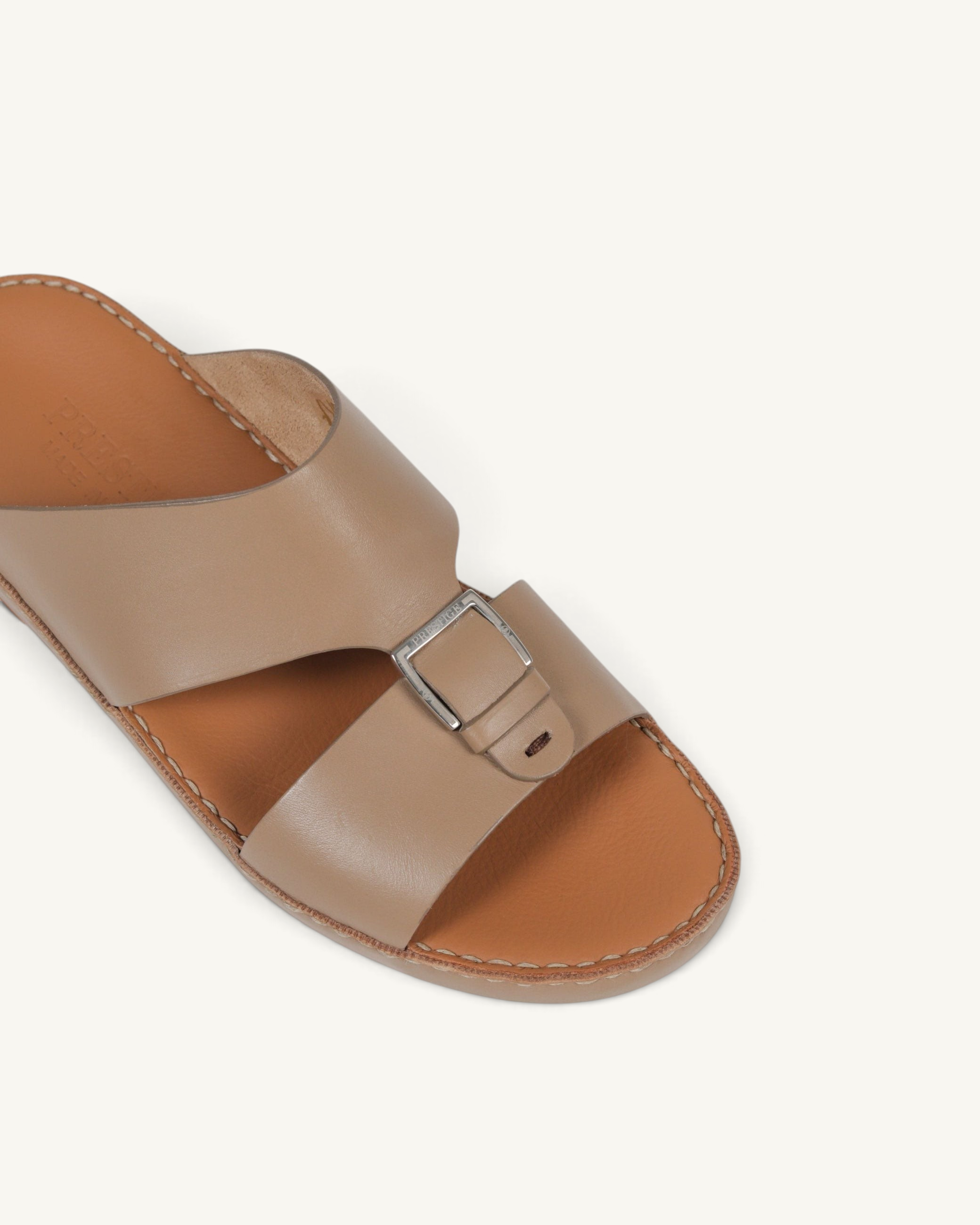 Prestige P3344 PHANTOM NC SHARON beige leather slide sandal with a silver buckle detail