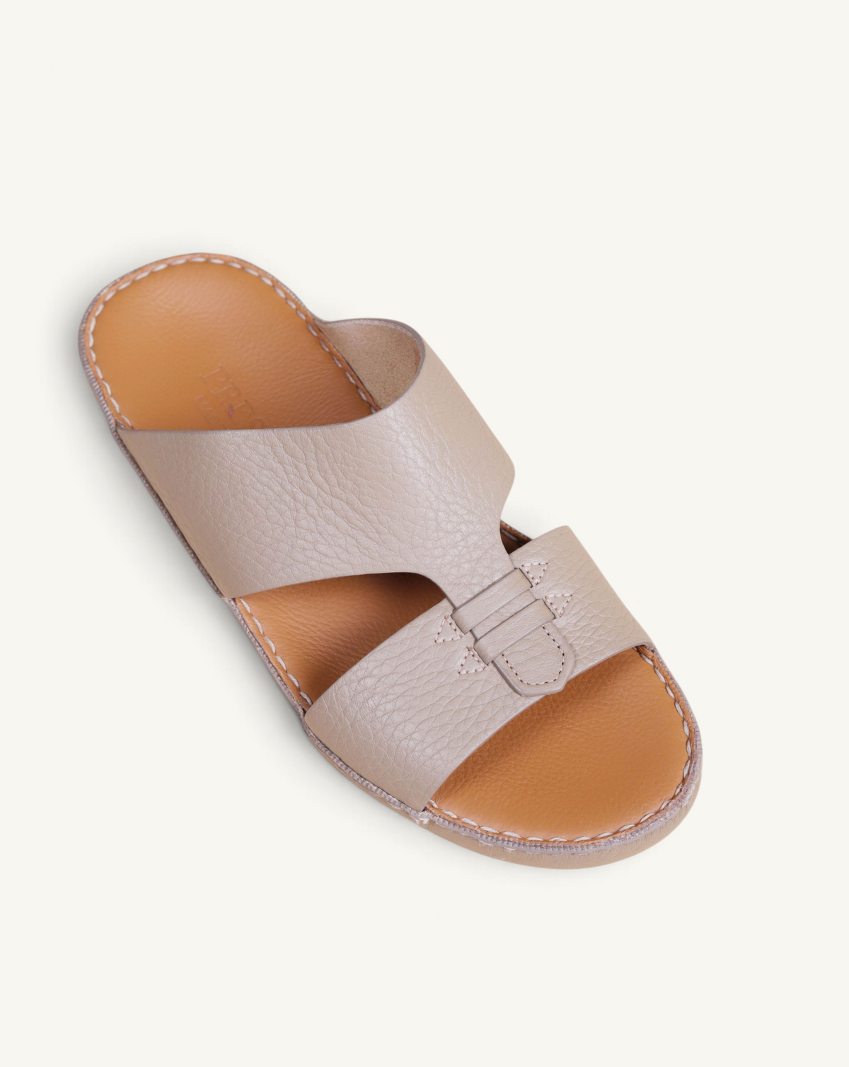Prestige P3306 Elegance Trotter Sharon beige leather slide sandals with textured strap and stitched detailing