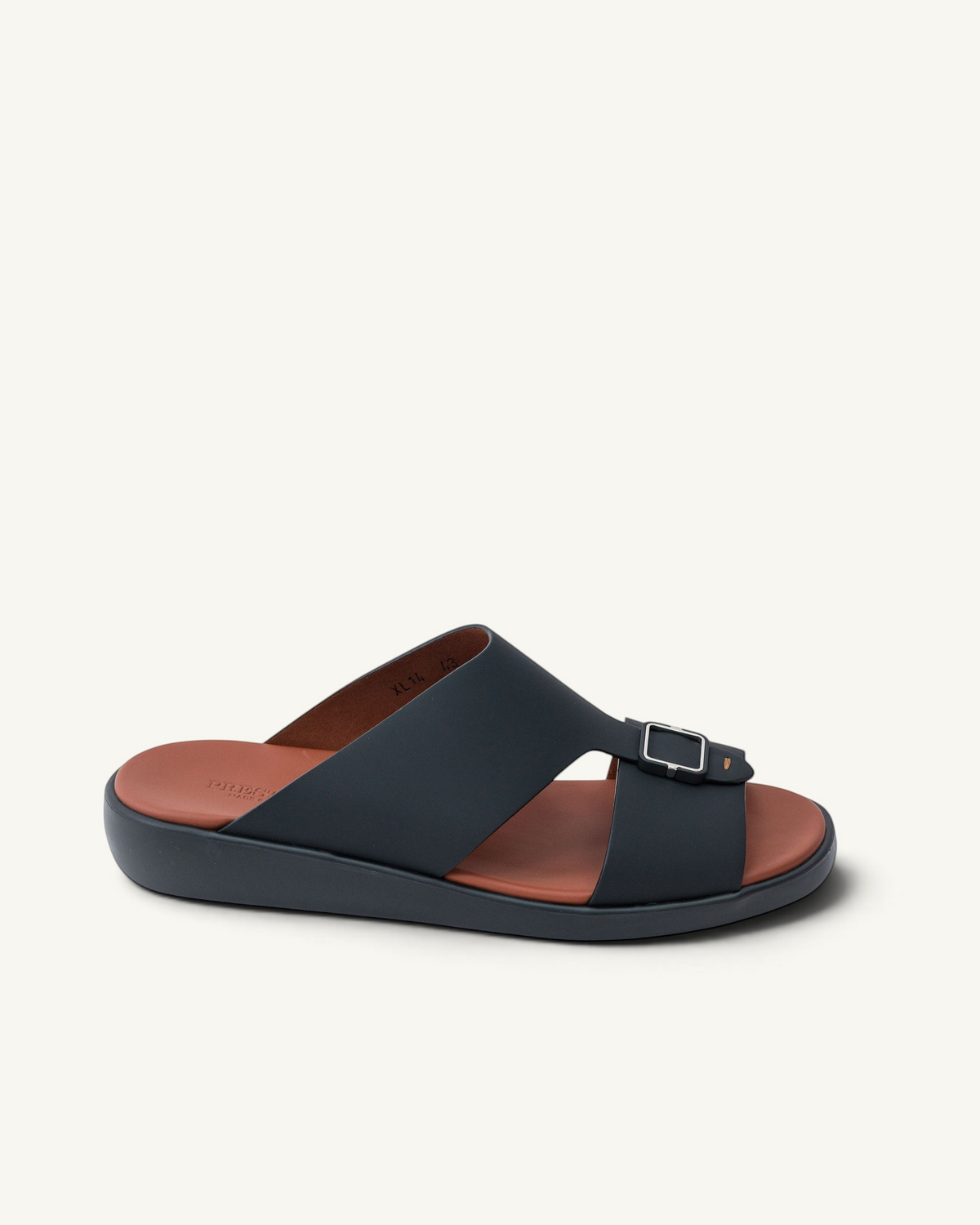 Prestige Lord Gommato black extra light men's sandals with a side buckle and brown footbed
