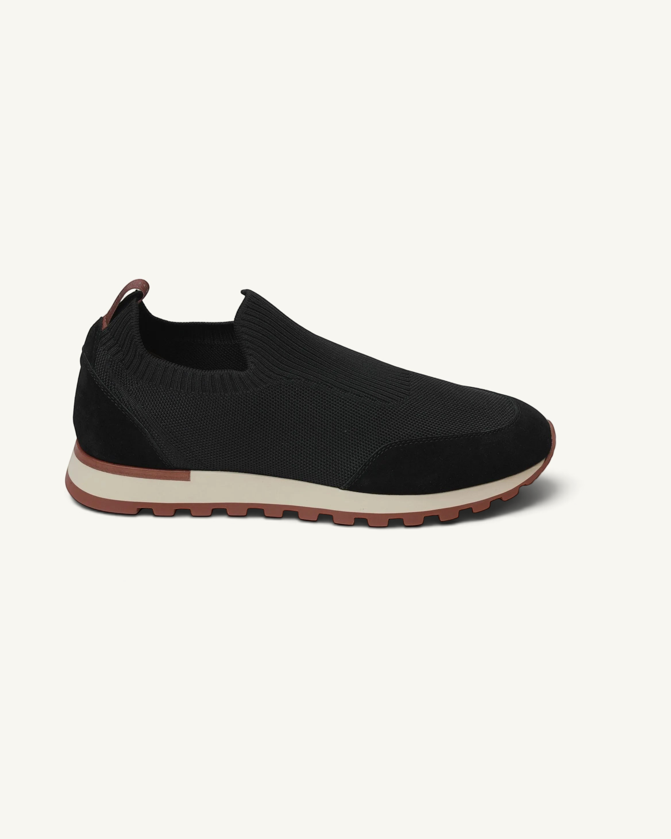 Prestige PS-U5365 Flexy Lux active slip-on sneakers in black with a textured knit upper and a two-tone lug sole.
