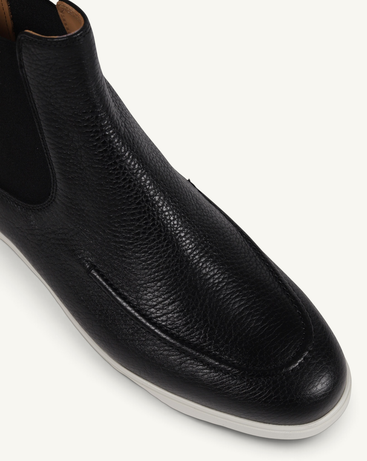 Prestige black grain deer leather Chelsea boot with elastic side panel and contrasting white sole