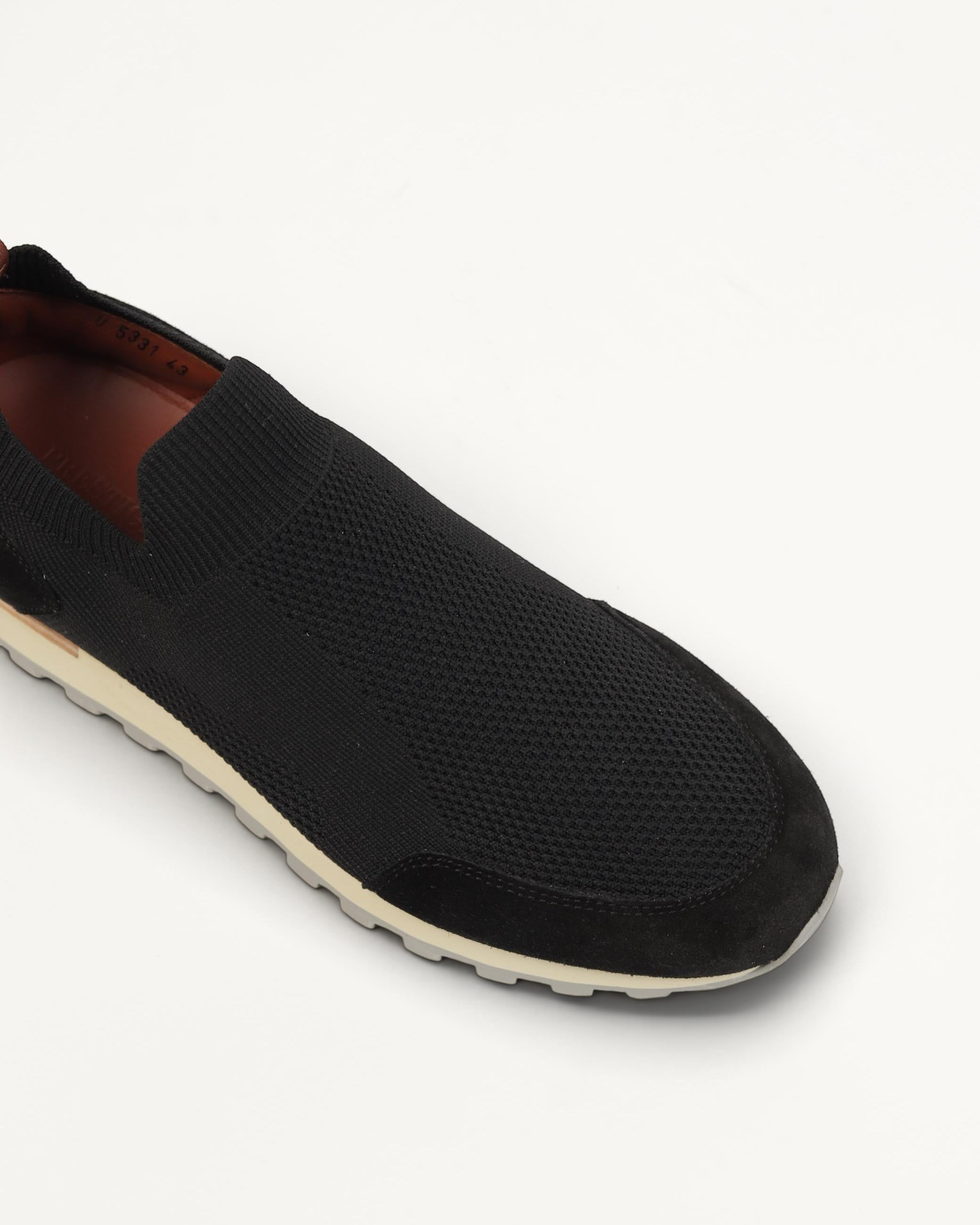 Prestige Flexy Lux active runner sneakers in black knit fabric with suede detailing and a white lug sole