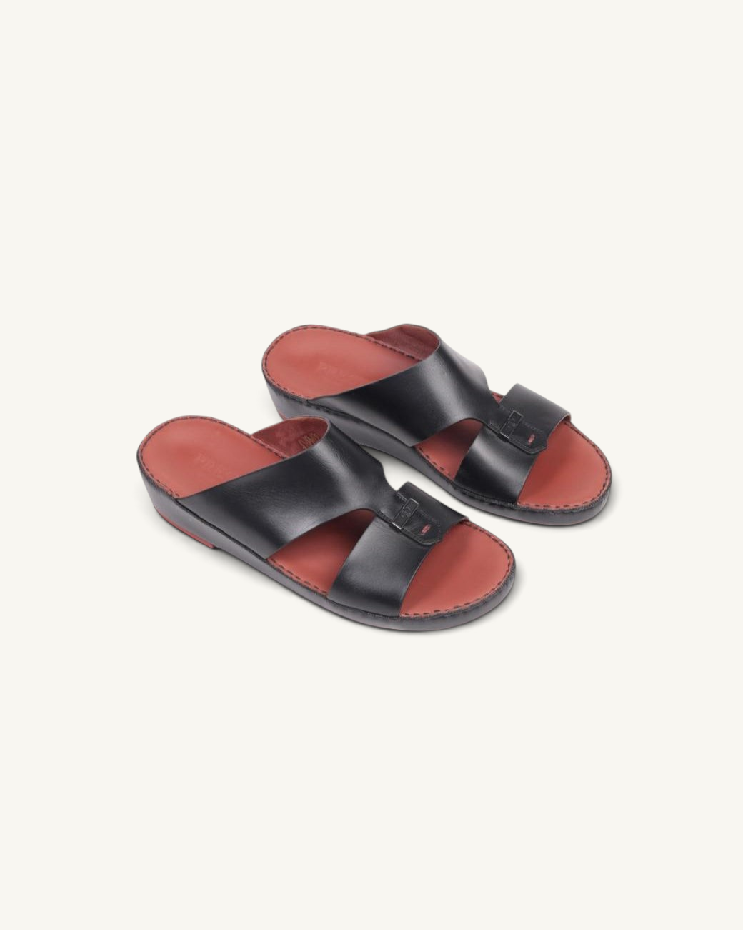 Prestige P3378 Fabulous Lux black soft napa calf leather slide sandals with a contrasting red cushioned footbed