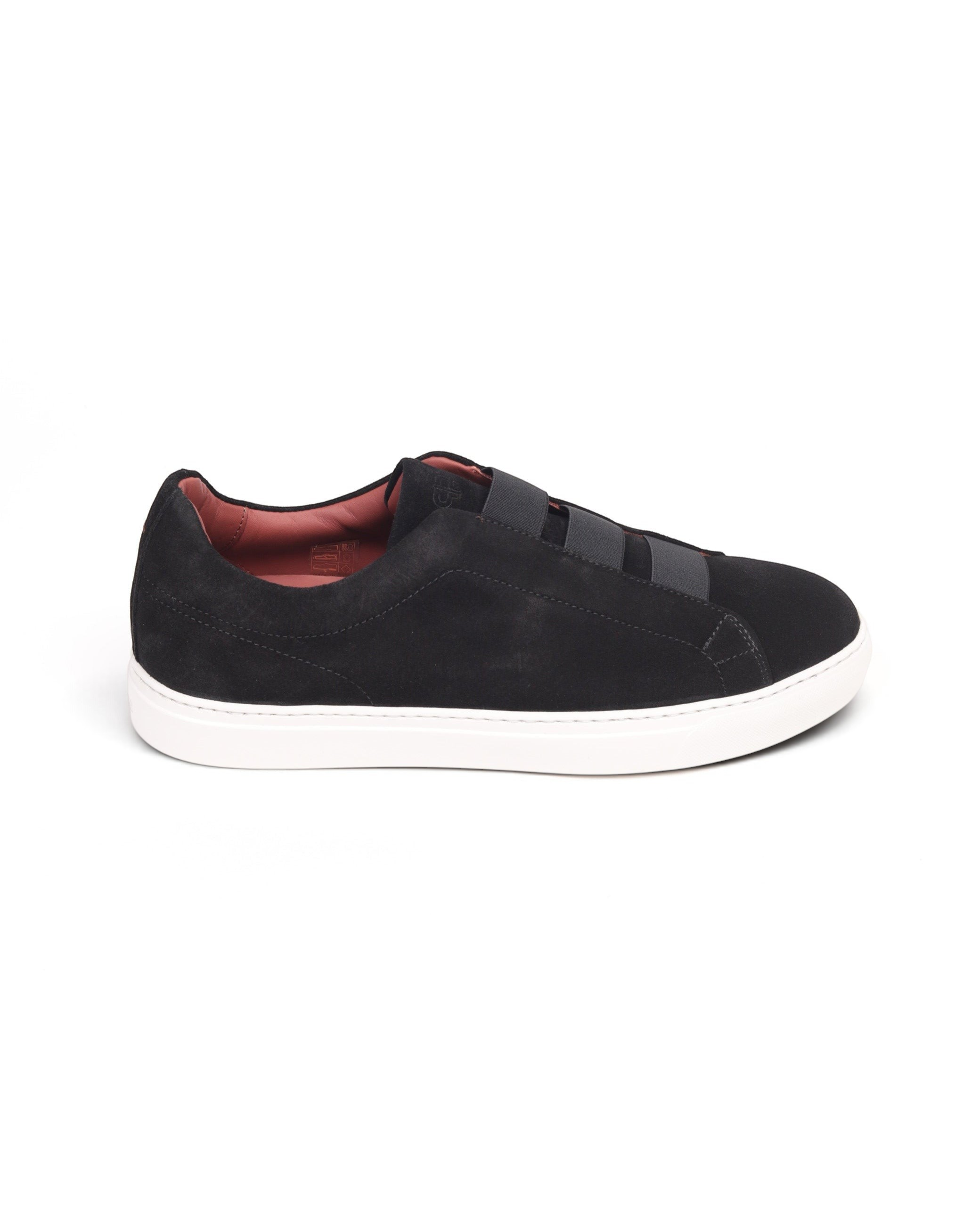 Prestige PS U5332 lightweight black velour sneaker with triple stitch detail and a white rubber sole