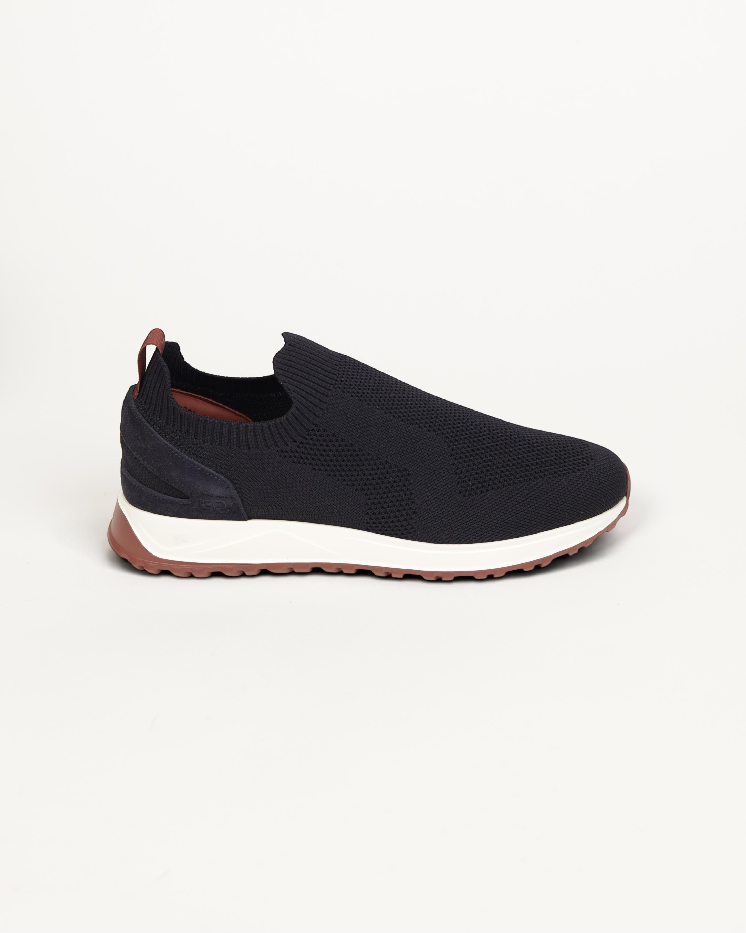 Prestige XLR Fame Active XL Lux blue slip-on sneaker with a knitted upper, white midsole, and brown rubber outsole.