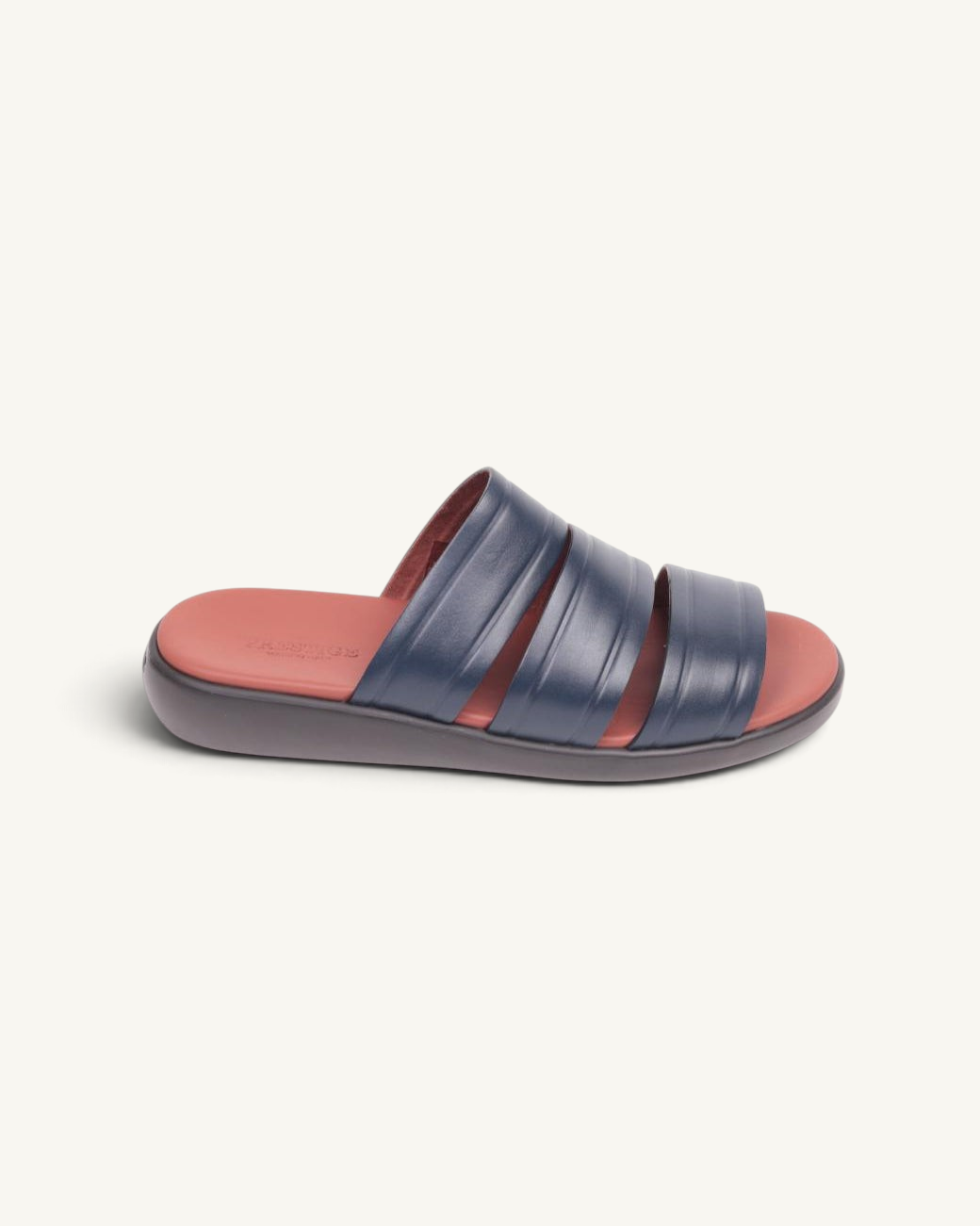 Prestige PSNC-XL7 slide sandals in blue soft nappa calf leather with a contrasting red footbed and dark sole.