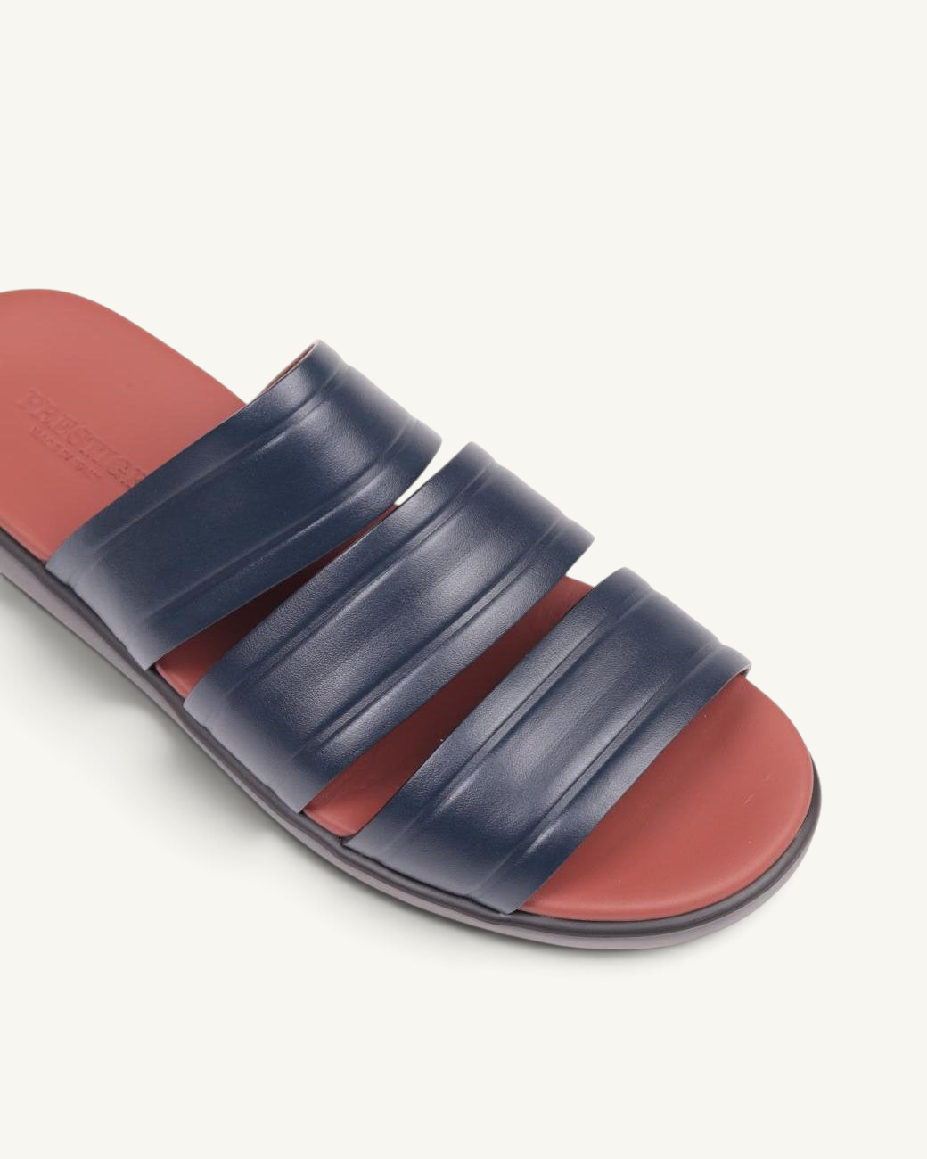 Prestige PSNC-XL7 slide sandals in blue soft nappa calf leather with a contrasting red footbed