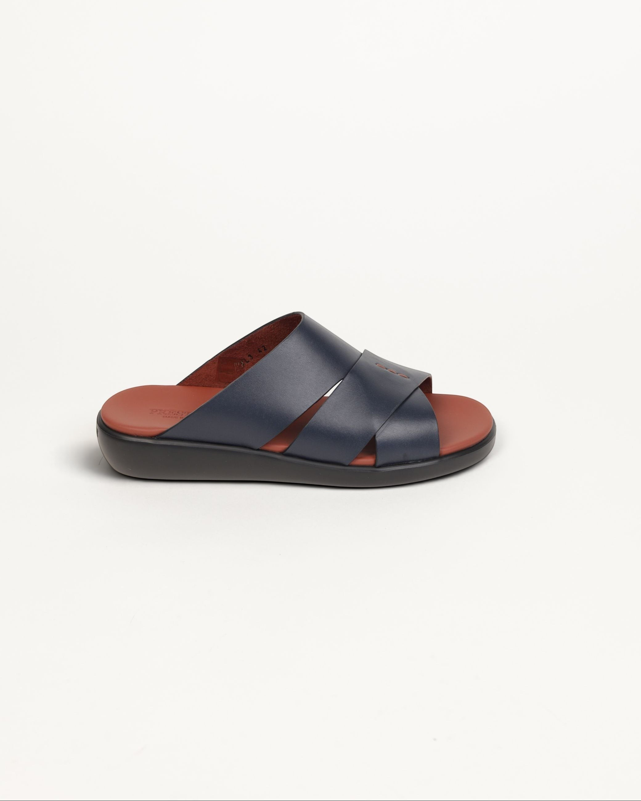 Prestige men's extra light sandals in blue soft nappa leather with a comfortable brown footbed