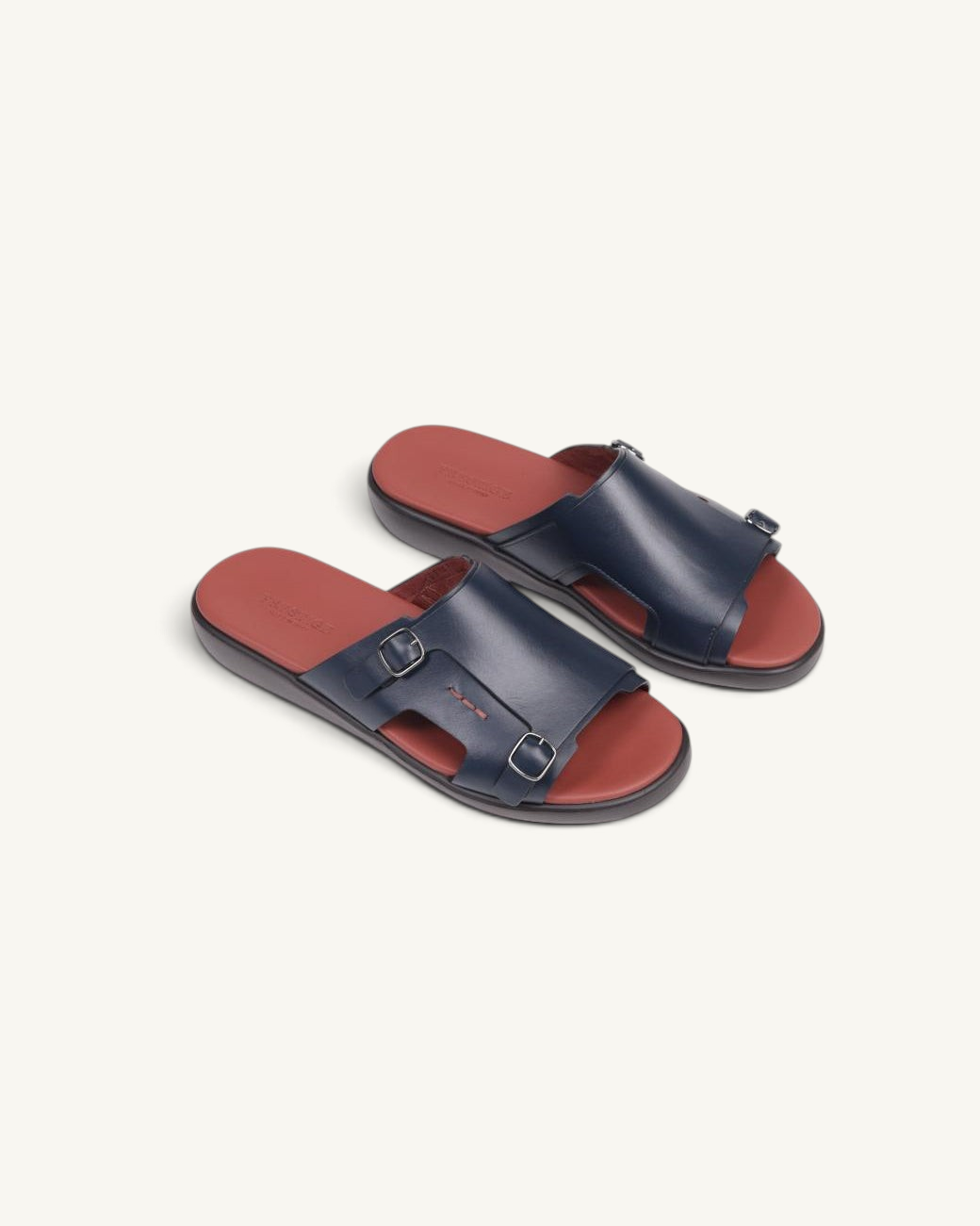 Prestige PSNC-XL9 soft nappa calf leather sandals in blue with a contrasting red footbed and silver buckle details.