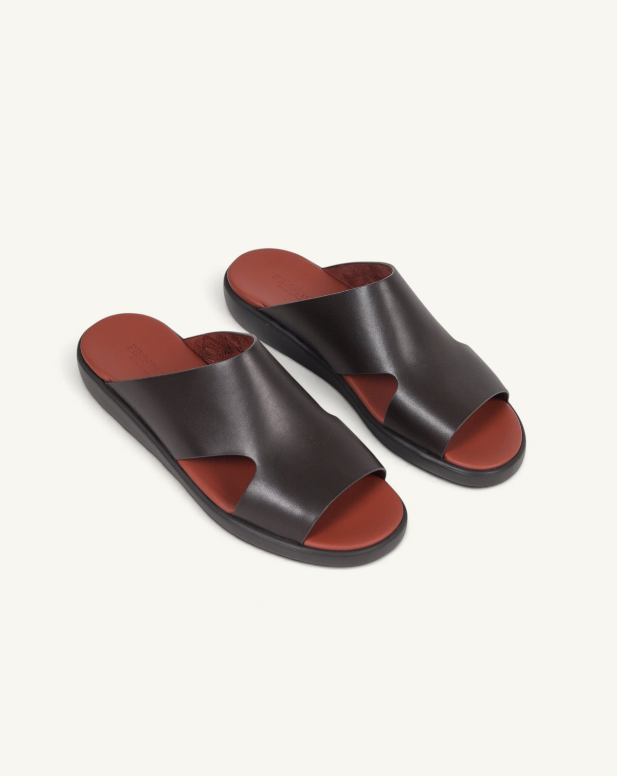 Prestige brown soft nappa calf leather slide sandals with a comfortable footbed and open-toe design