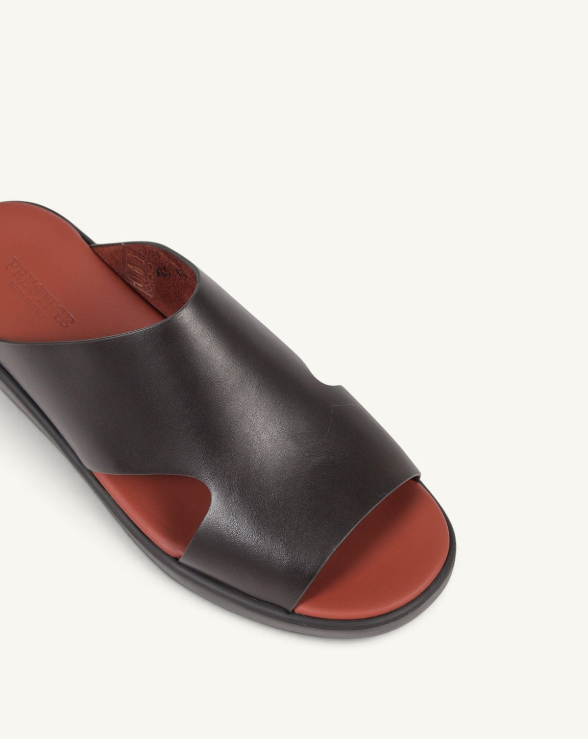 Prestige brown soft nappa calf leather slide sandal with a comfortable contoured footbed