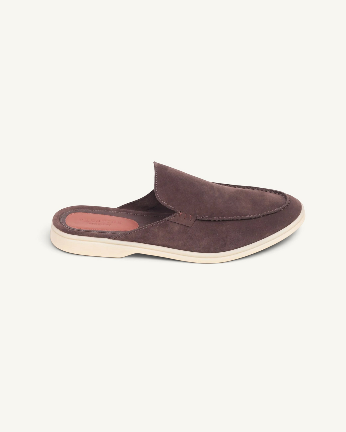 Prestige PSM93S Babouche Walk slip-on shoes in dark brown suede with a comfortable white rubber sole.