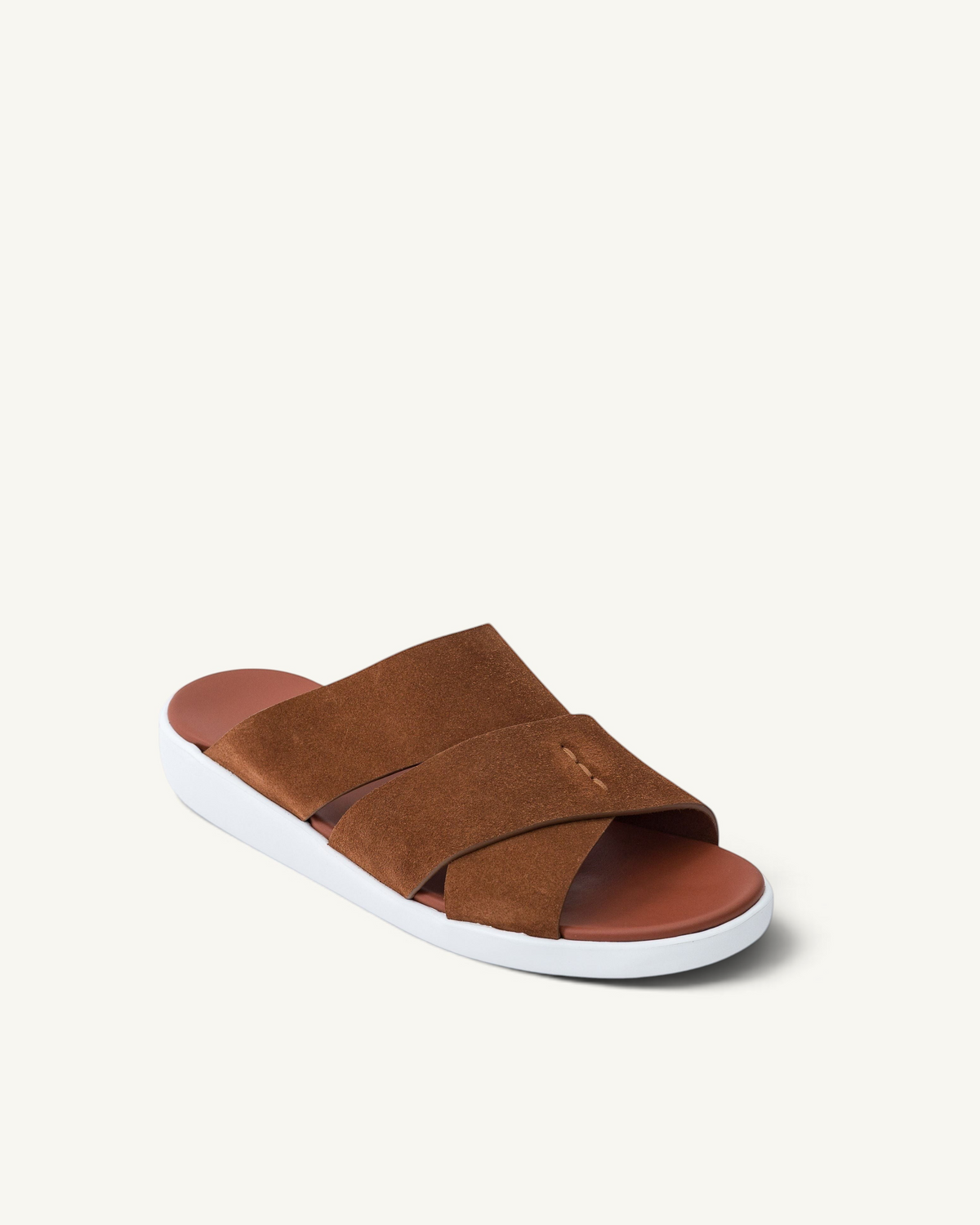 Prestige PVNL-XL3 VELOUR SYRUP brown suede slide sandals with a comfortable footbed and white sole