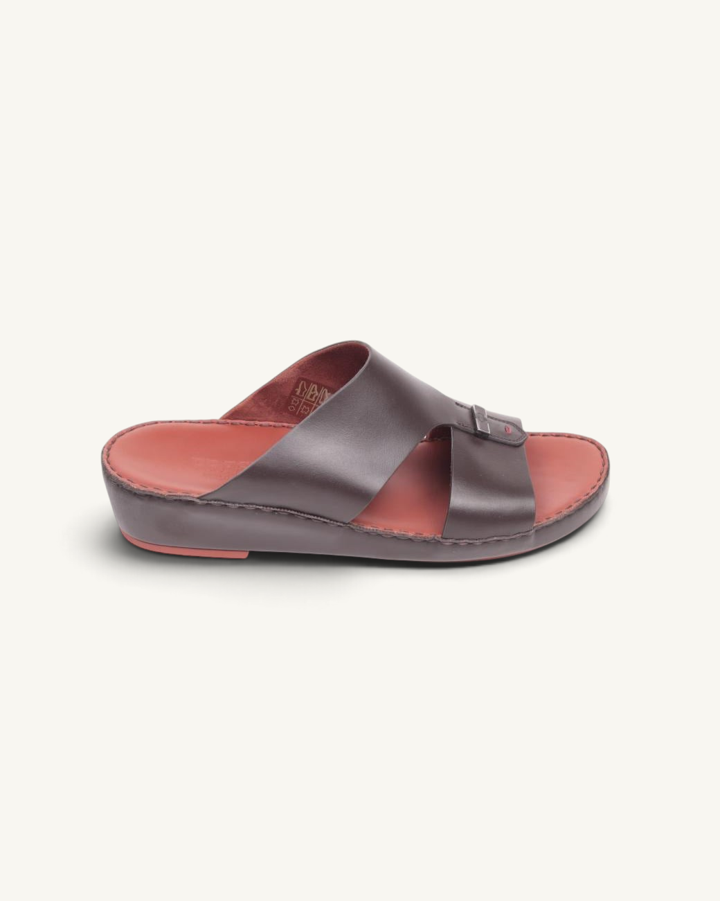 Prestige P3378 Fabulous Lux slide sandals in cacao brown napa calf leather with a contoured red footbed