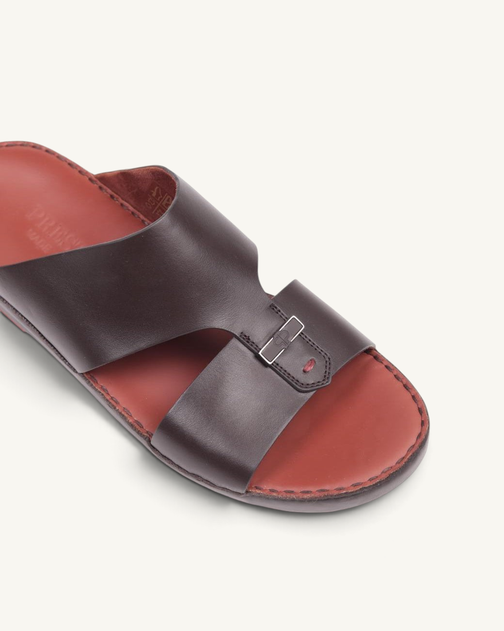 Prestige P3378 FABULOUS LUX slide sandal in cacao brown napa calf leather with a silver buckle detail