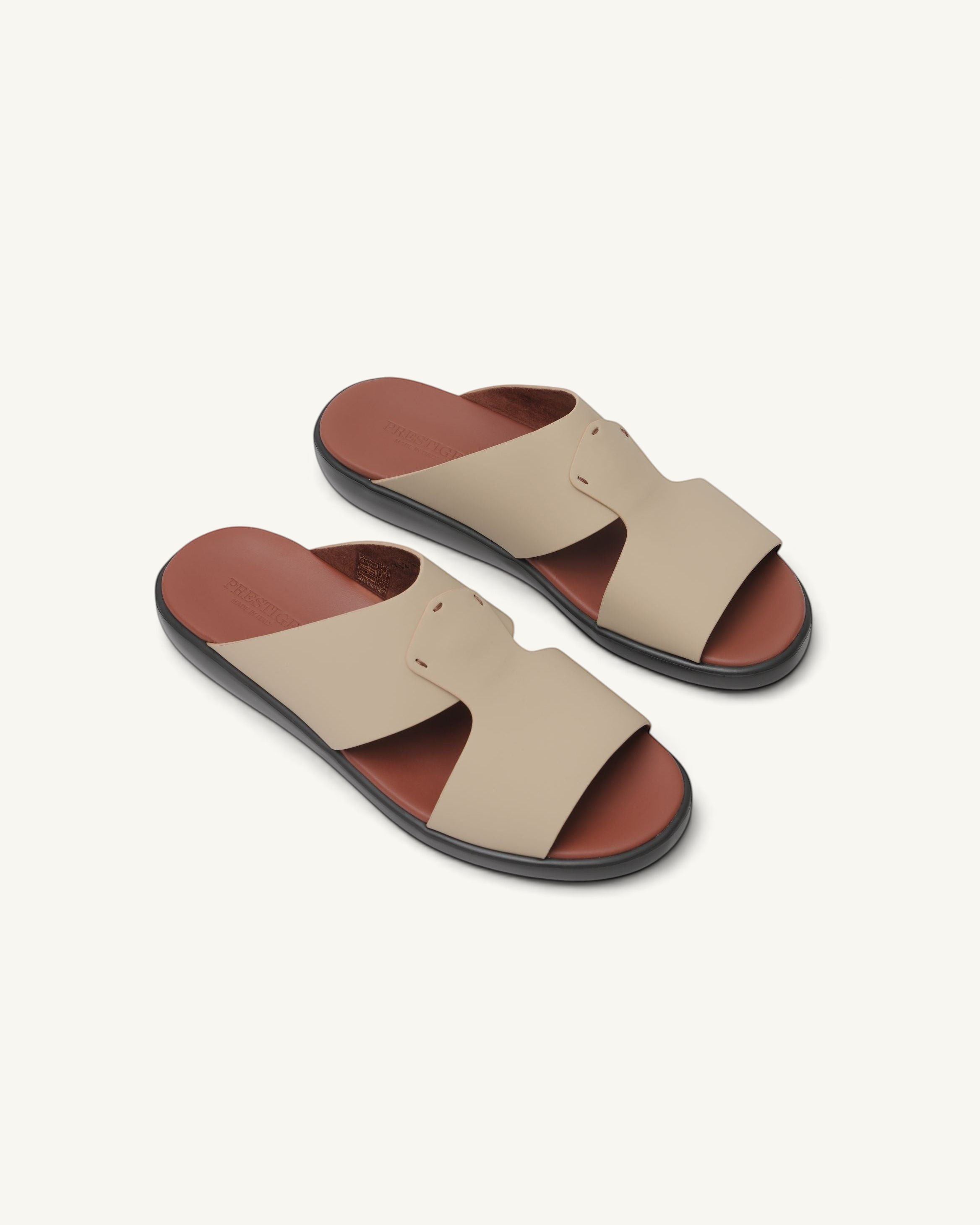 Prestige PG-XL2 Lord Gommato cappuccino extra light men's sandals with a beige leather upper and brown footbed