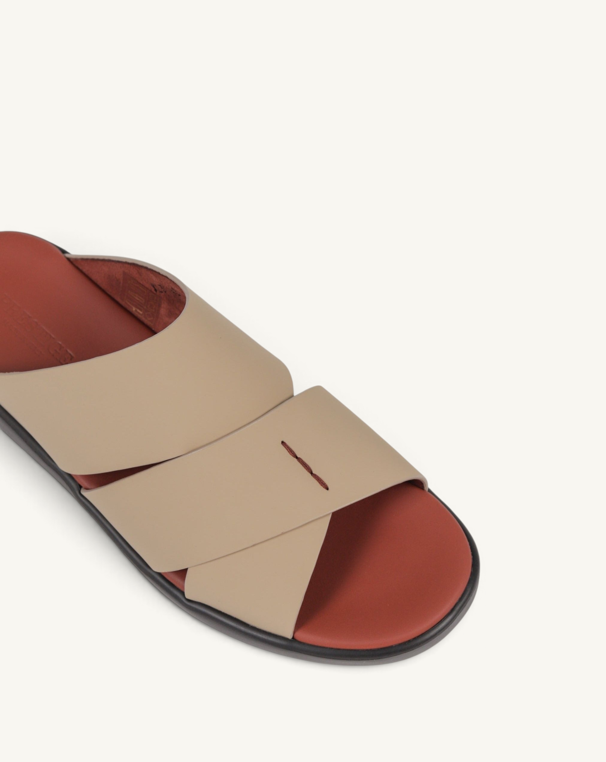 Prestige PG-XL3 Gommato slide sandals in cappuccino beige with a contrasting terracotta footbed and cross-strap design.