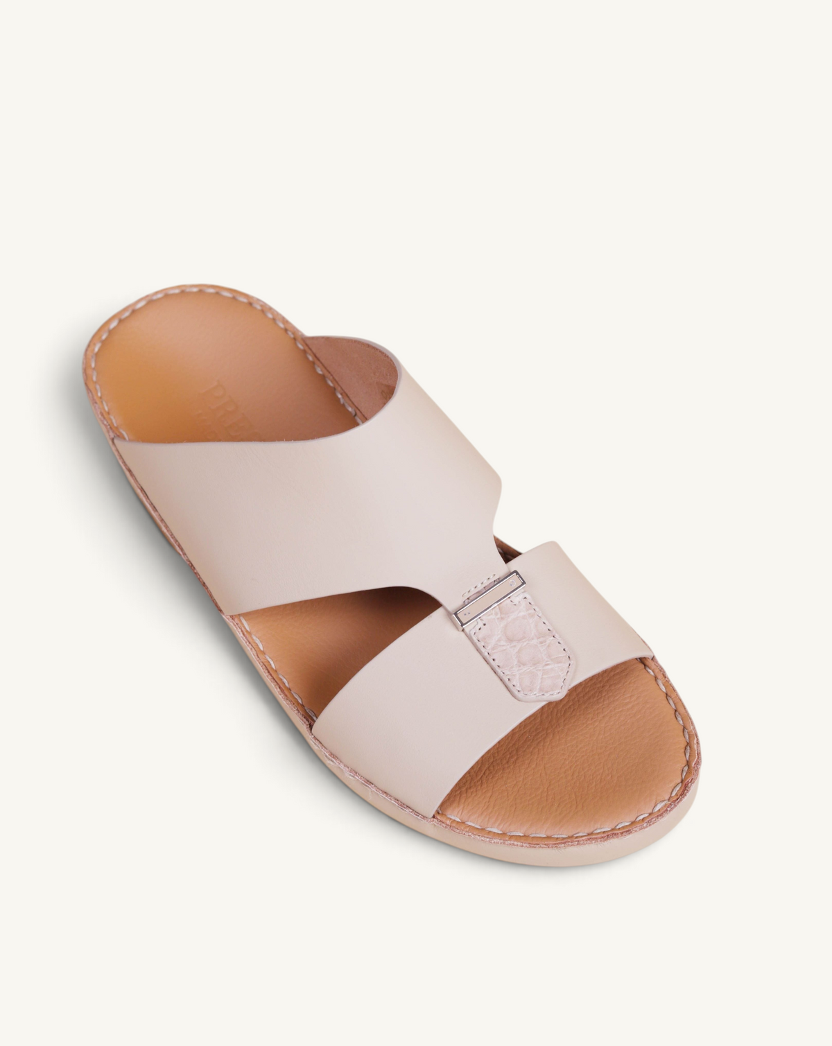 Prestige P3301 Le Mans slide sandals in cappuccino leather with a crocodile-textured strap detail