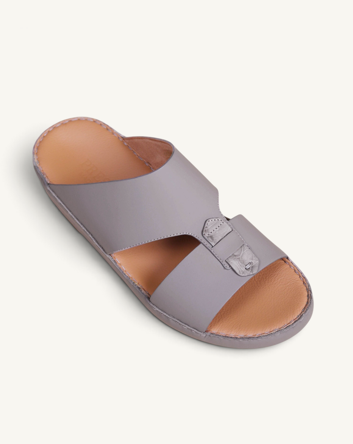 Prestige P3311 Centurion slide sandals in matte mink grey leather with crocodile texture detailing on the strap