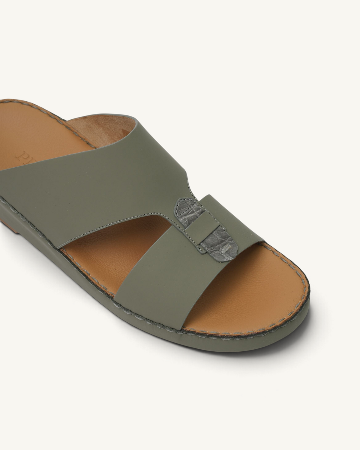 Prestige P3311 Centurion sandal in matte sage green leather with a grey crocodile-textured accent strap