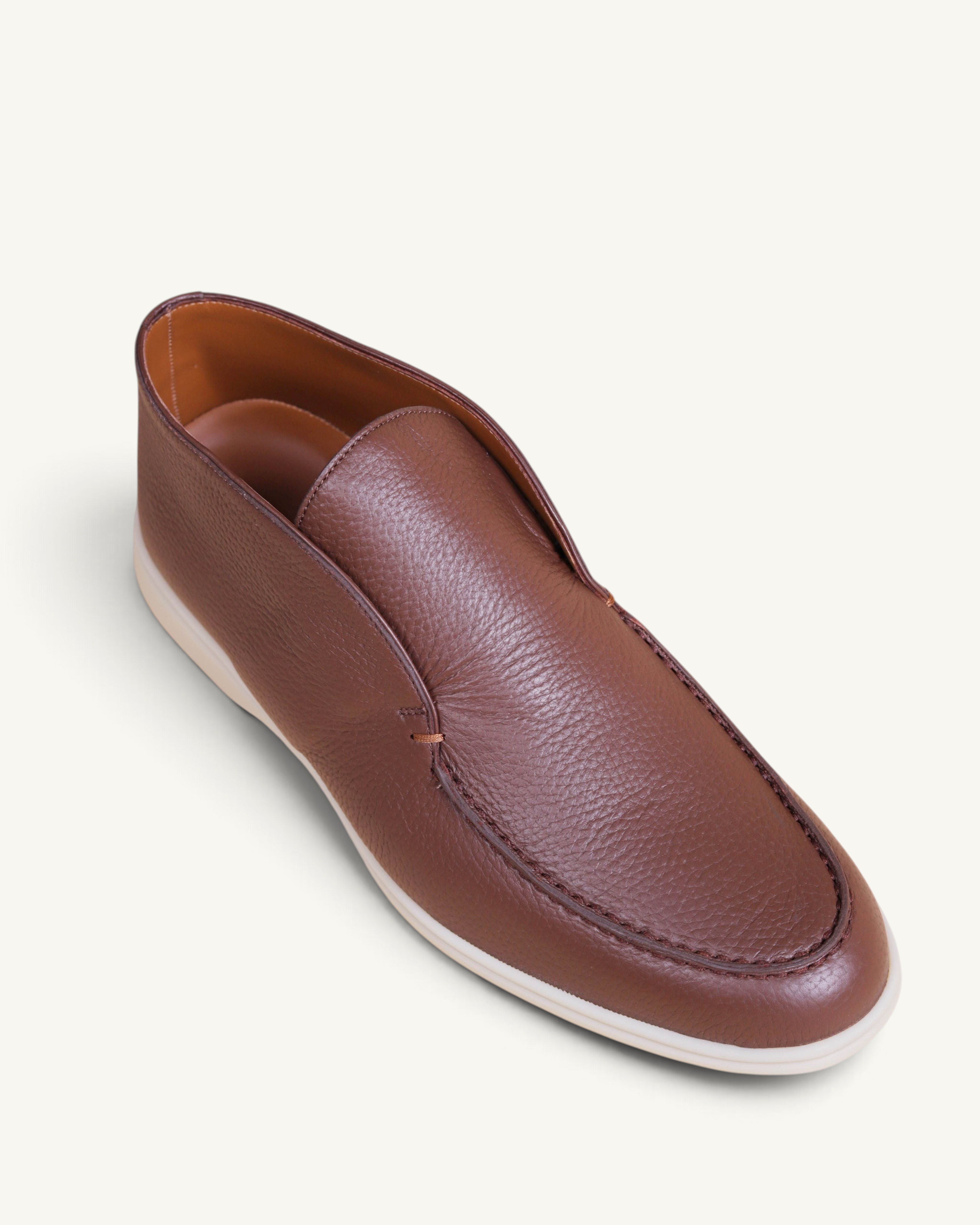 Prestige dark brown deer leather ankle boot with a textured finish and a clean, minimalist slip-on design.