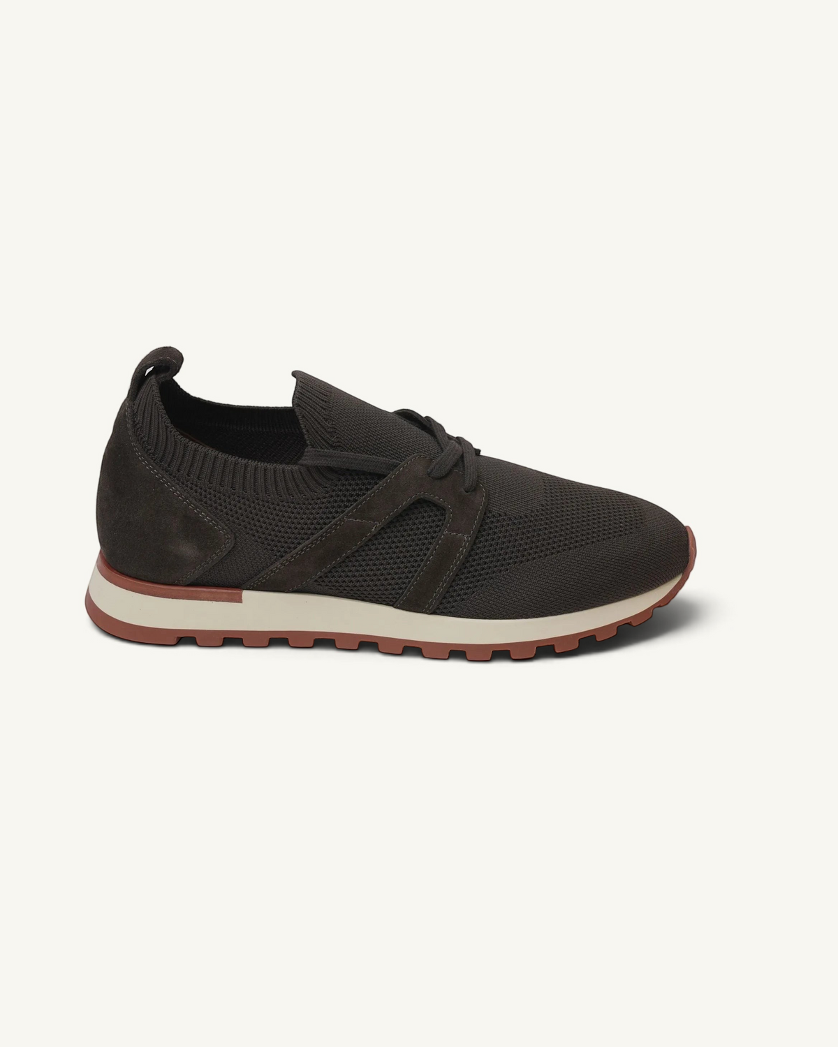 Prestige PS-U5350 Flexy Lux dark brown sneakers featuring a breathable mesh upper, suede overlays, and a lugged sole.