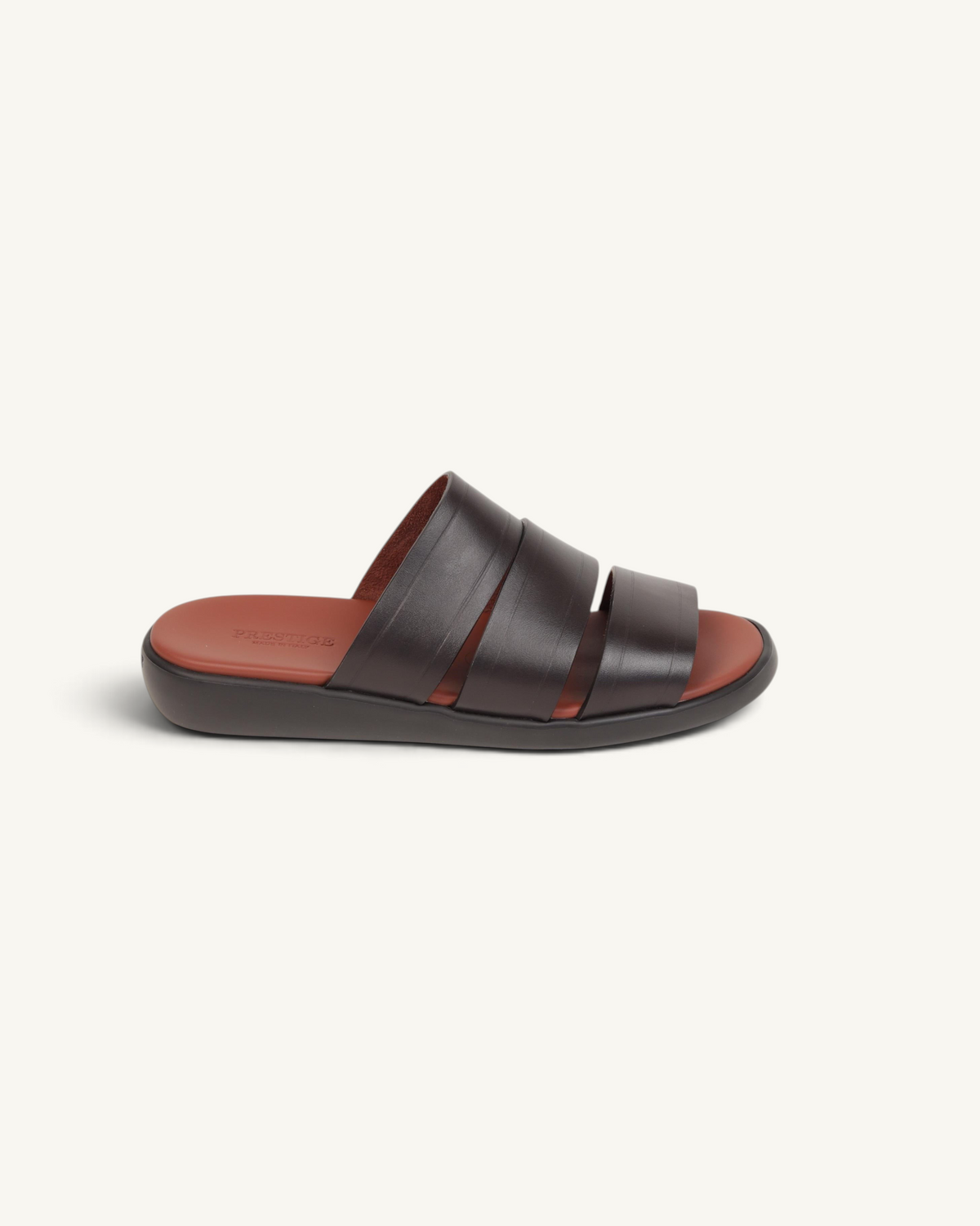 Prestige dark brown soft nappa calf leather slide sandals with a comfortable contoured footbed