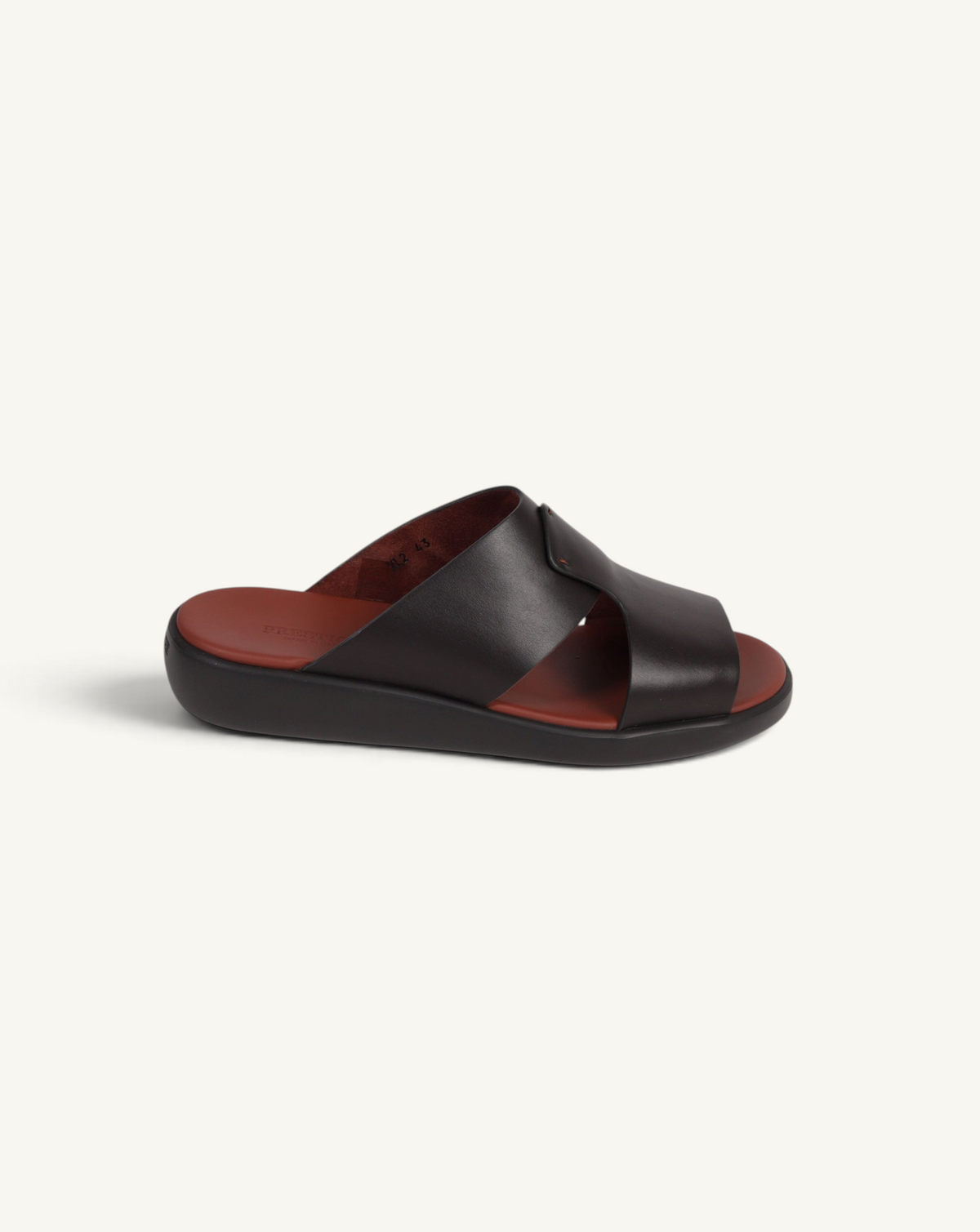 Prestige dark brown soft nappa calf leather slide sandals with a comfortable contoured footbed