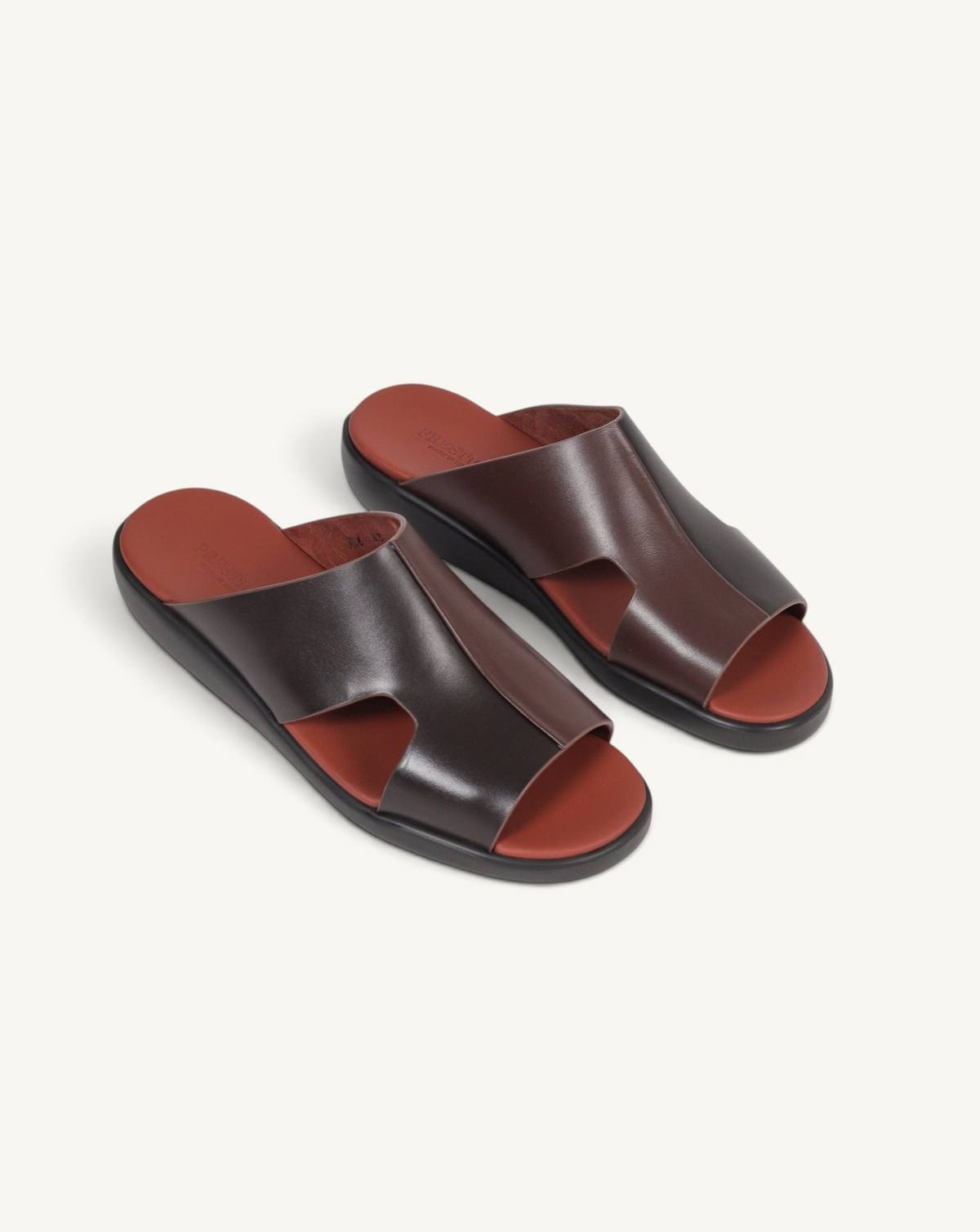 Prestige dark brown soft nappa calf leather slide sandals with a comfortable contoured footbed