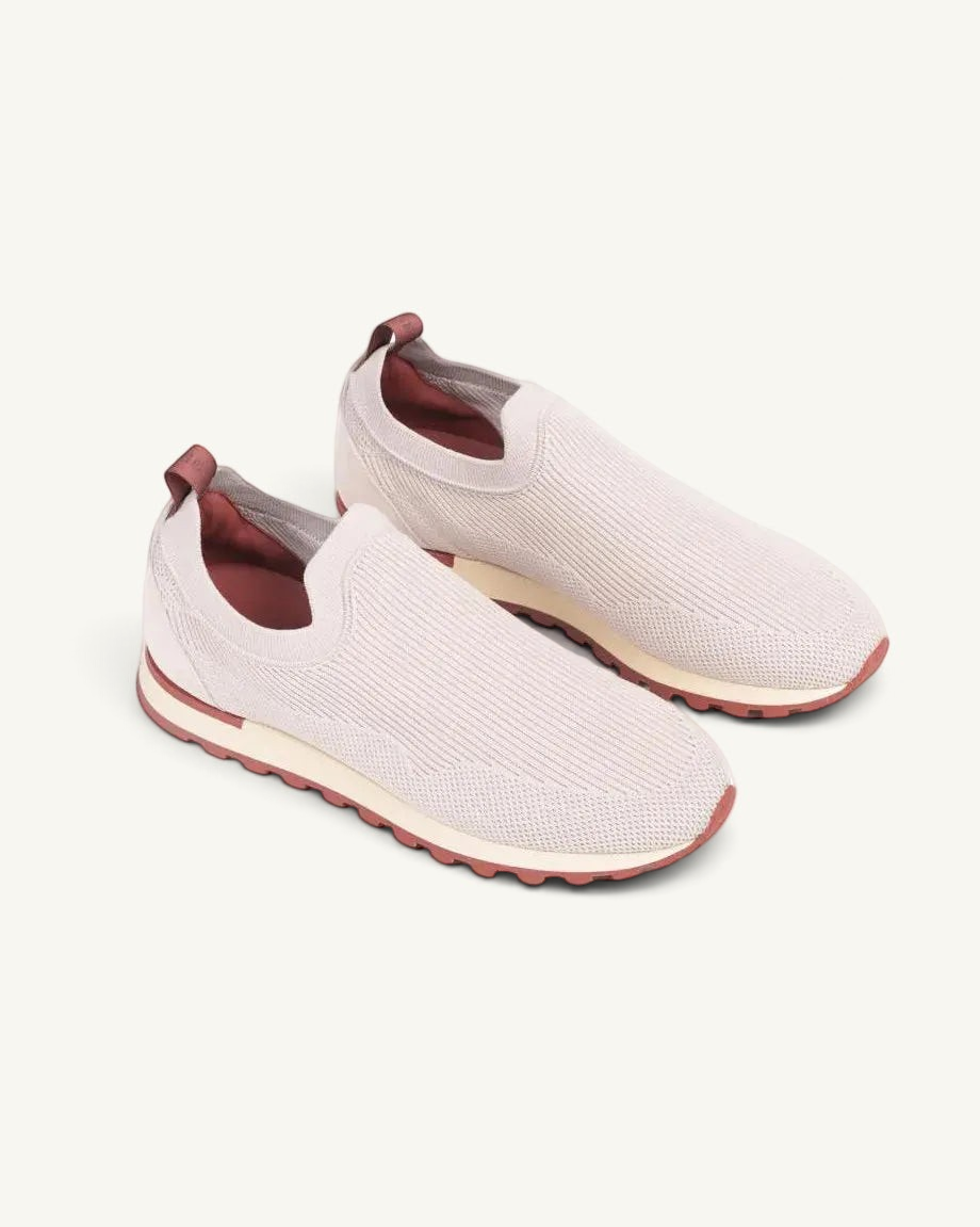 Prestige Flexy Lux active beige slip-on sneakers featuring a breathable knit upper and a comfortable rubber sole.