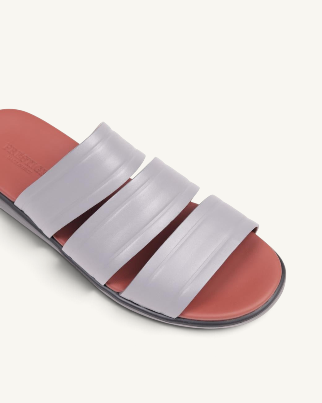 Prestige PSNC-XL7 slide sandals featuring grey soft nappa calf leather straps and a contrasting terracotta footbed.