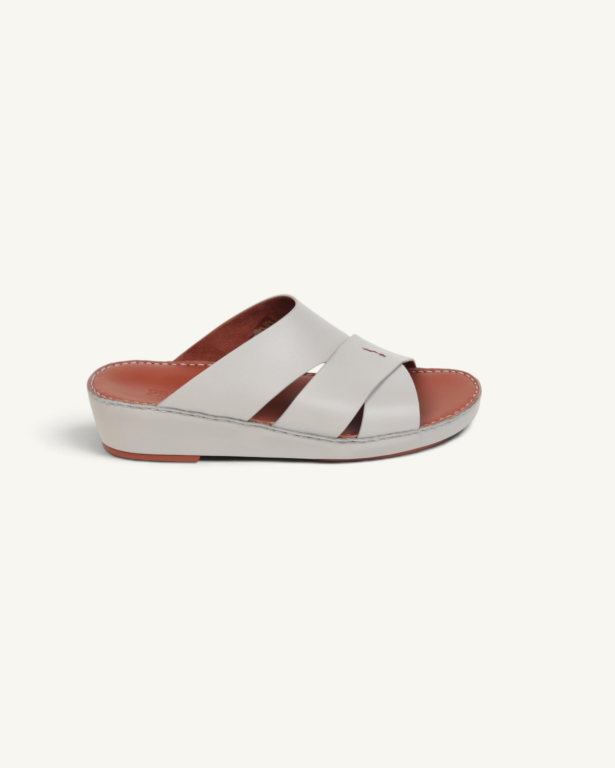Prestige P3437 PALM LUX slide sandals in light grey soft napa calf leather with a comfortable wedge sole.