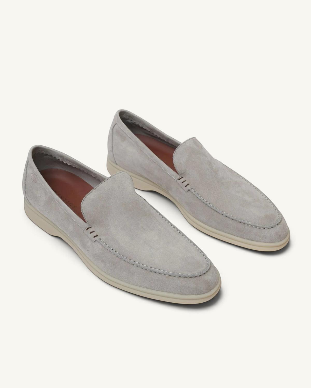 Prestige PSM092S Loafer Walk slip-on shoes in light grey suede with a comfortable cream rubber sole