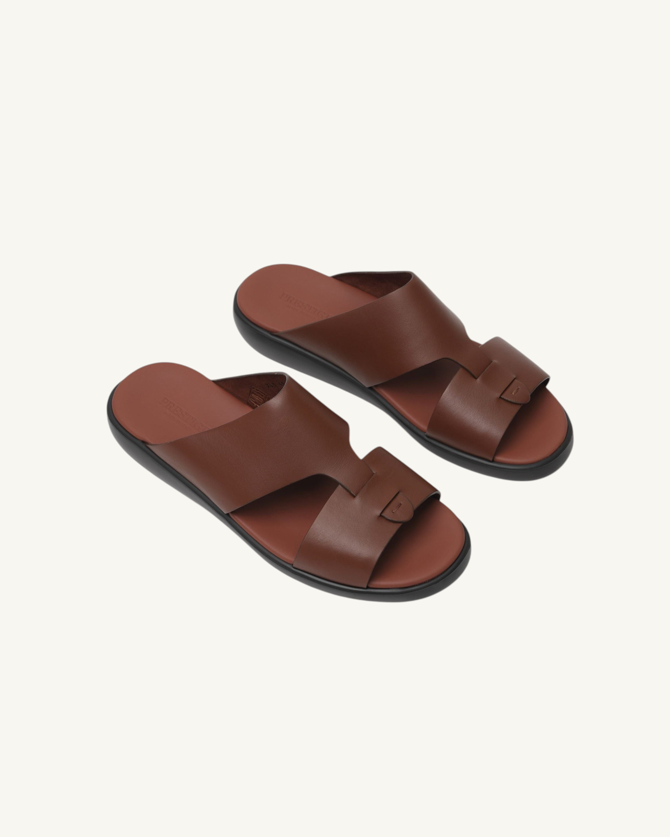 Prestige men's extra light sandals in mattone brown soft nappa calf leather with a slip-on design
