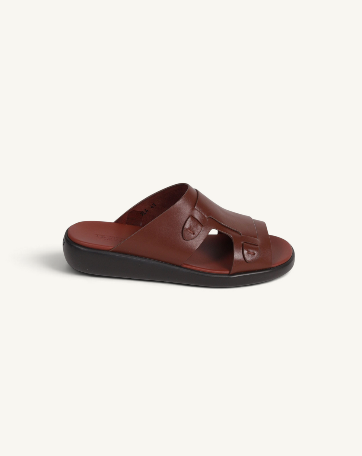 Prestige PSNC-XL4 slide sandals in soft mattone brown nappa leather with a comfortable contoured footbed.