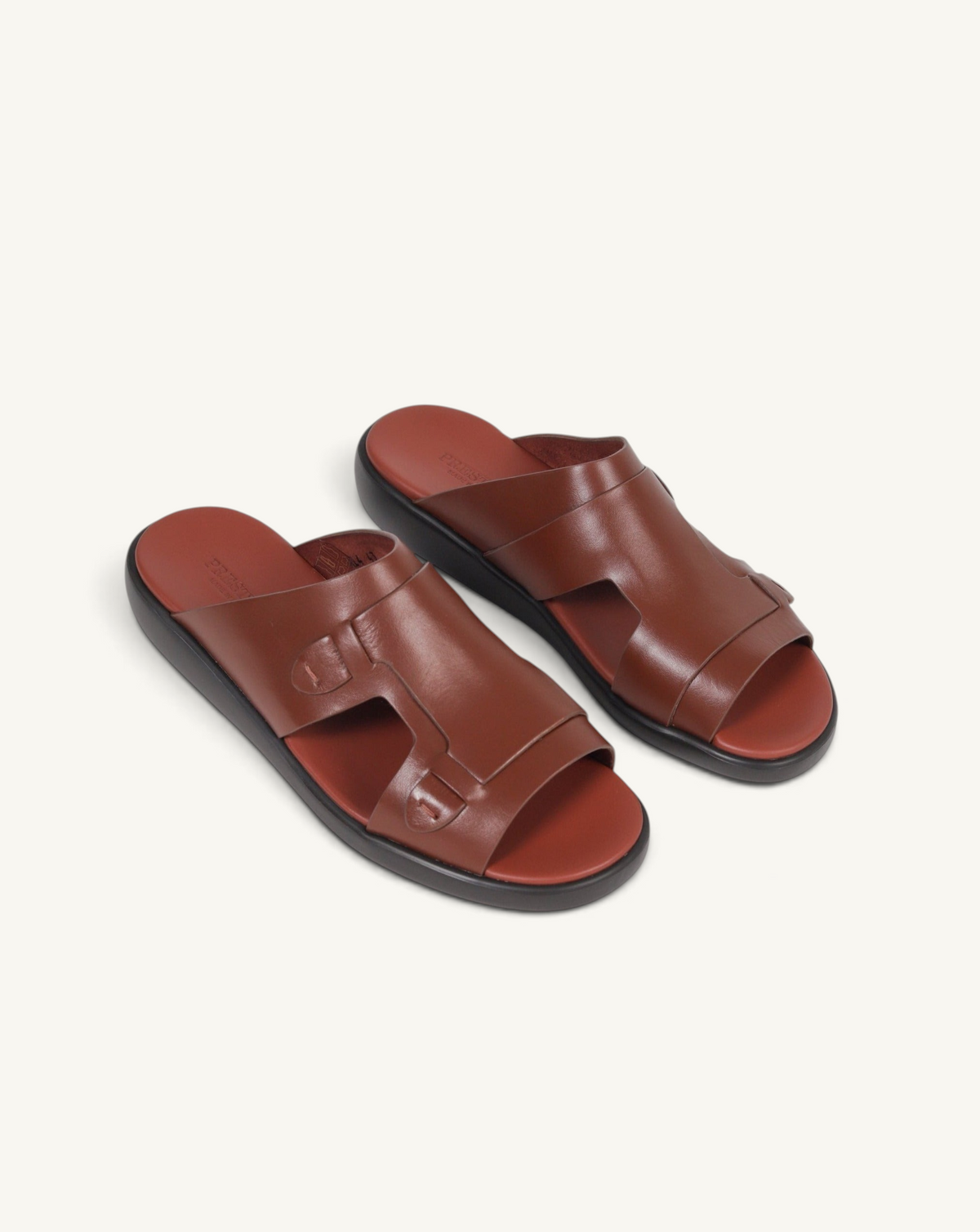 Prestige PSNC-XL4 soft nappa leather slide sandals in mattone brown with a comfortable contoured footbed