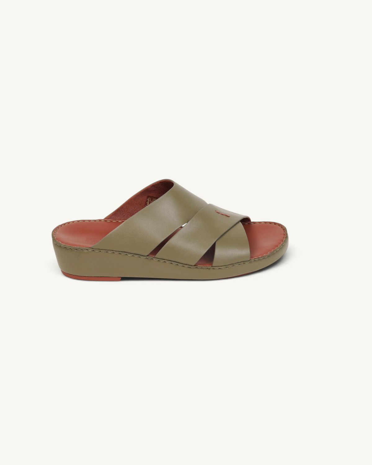 Prestige P3437 PALM LUX military green napa calf leather slide sandals with a comfortable wedge sole