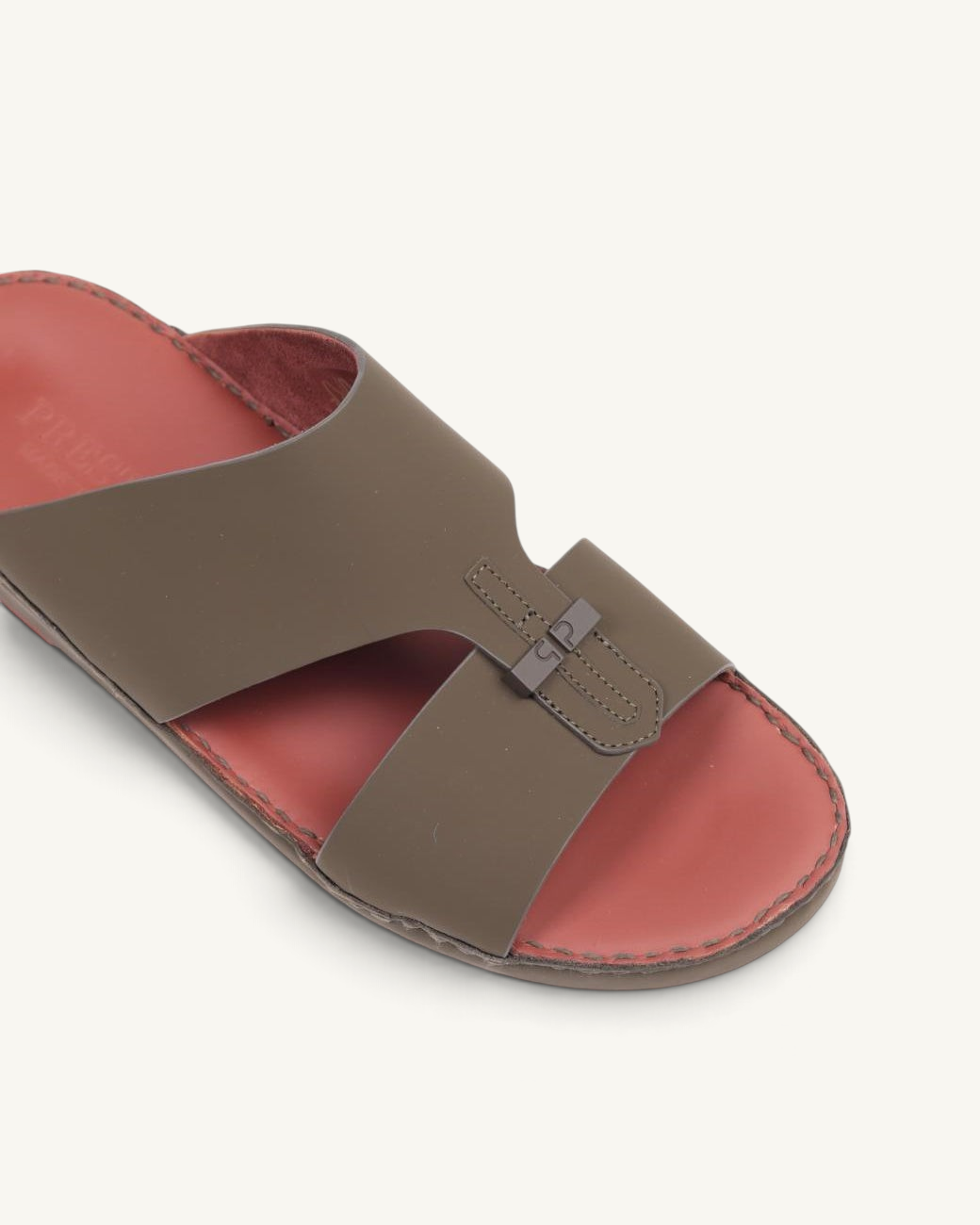 Prestige P3363 VOGUE LUX MATT military green slide sandal with a red footbed and metallic logo detail