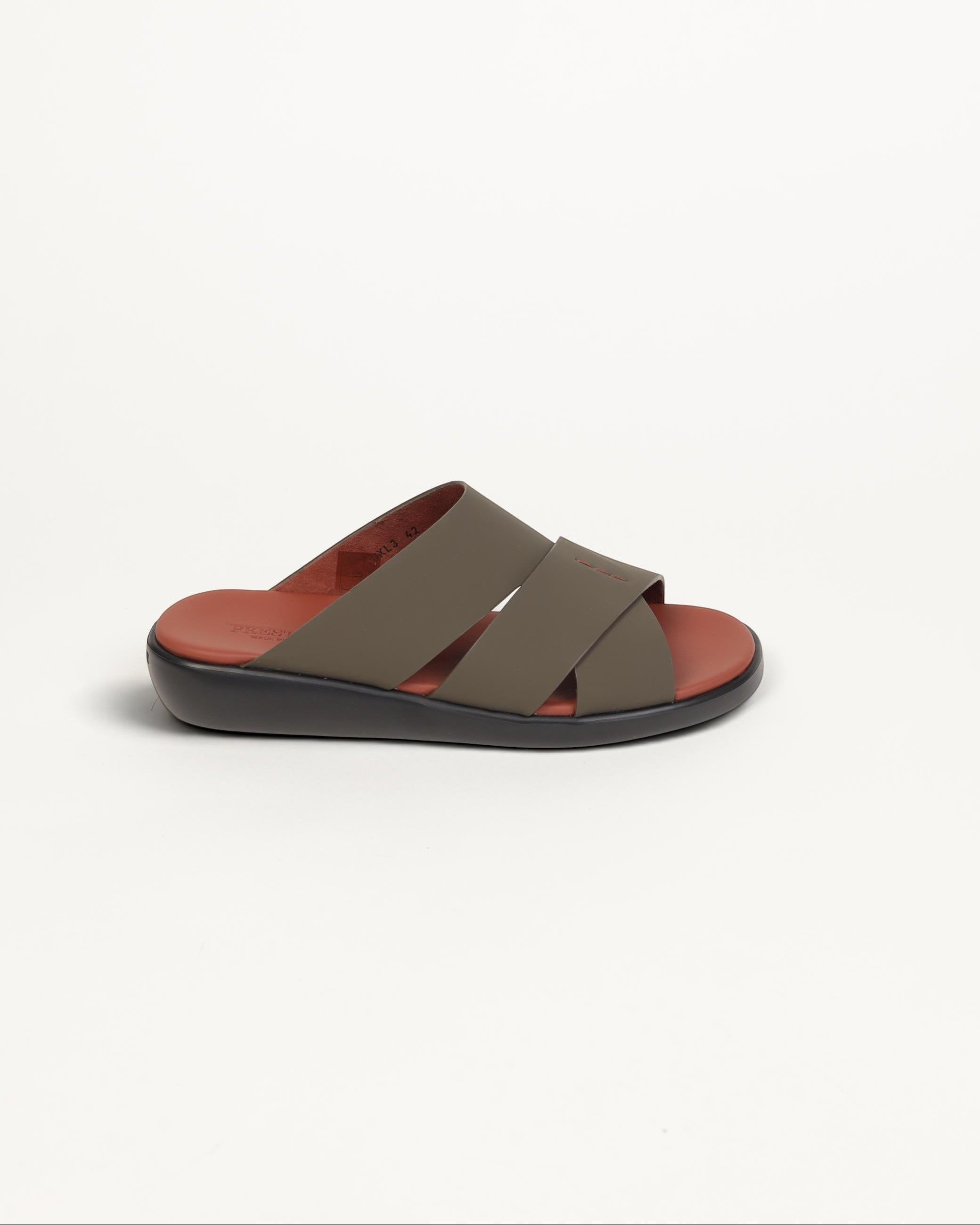 Prestige mocha brown extra light men's sandals with a wide crisscross strap design and a comfortable footbed.