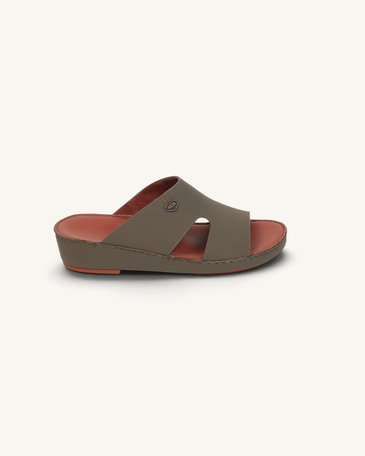 Prestige P3364 Elite Lux matt mocha leather sandal with a comfortable wedge sole and metallic logo detail