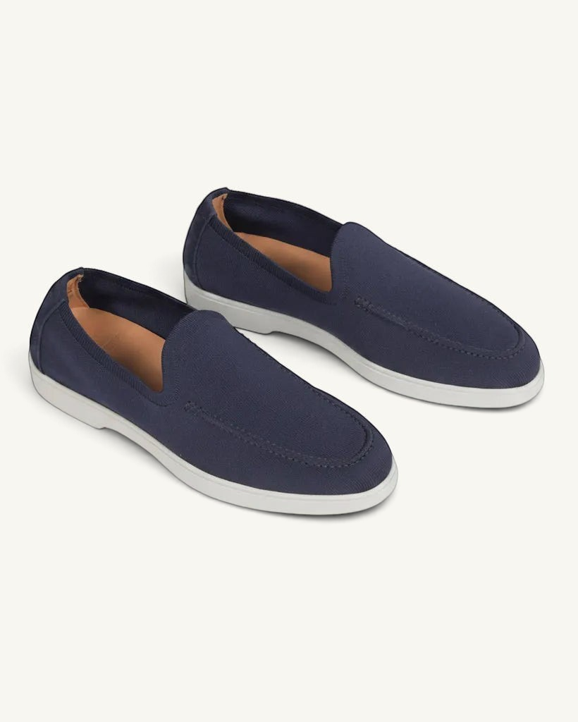 Prestige PS-U5320 Flexy Active loafers in navy blue canvas with a white rubber sole for casual comfort.