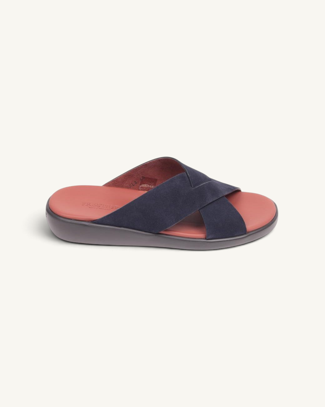 Prestige PSV-XL8 Velour Classic line Abisso slide sandal in navy blue suede with a contrasting terracotta footbed