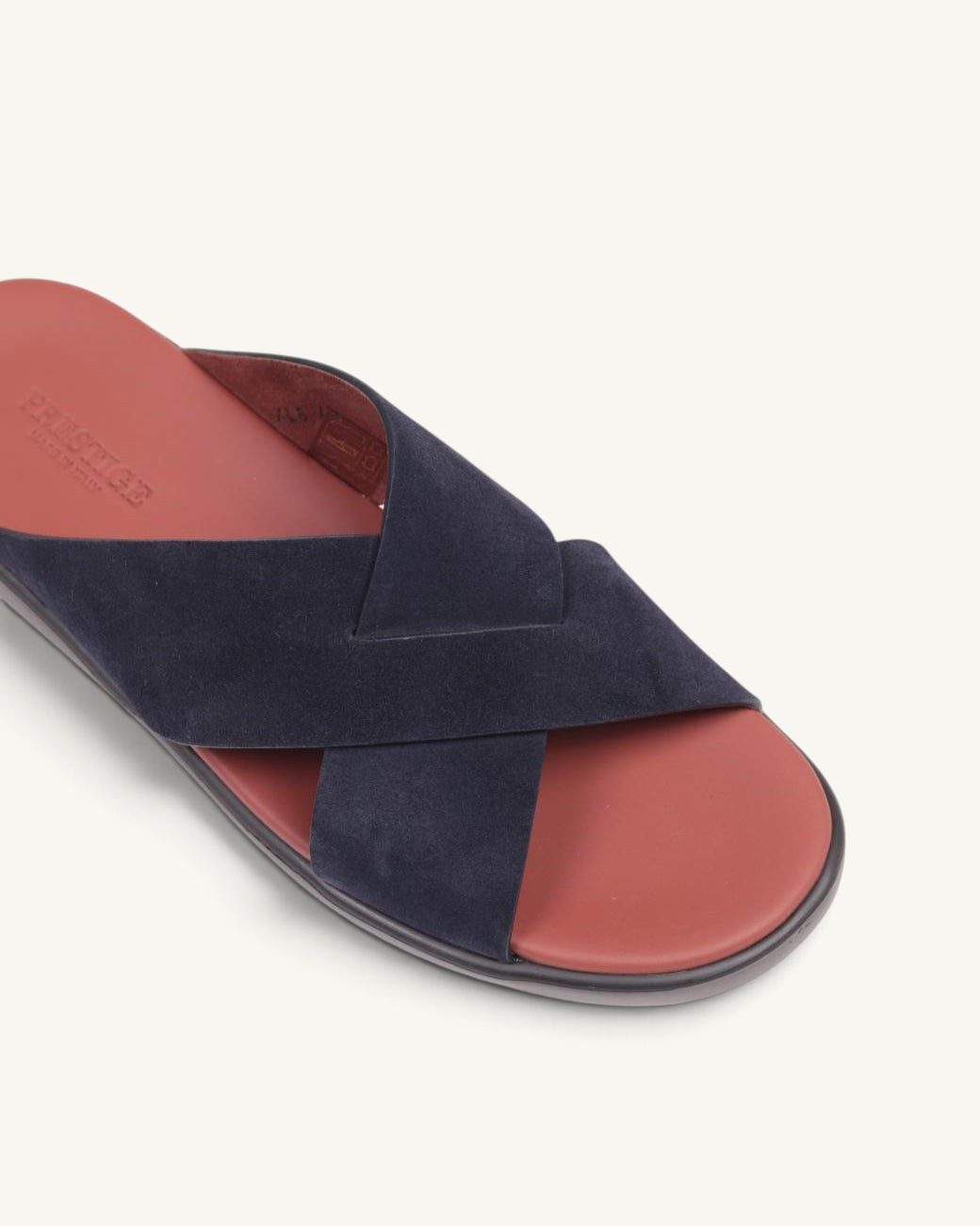 Prestige PSV-XL8 Velour Classic slide sandals in Abisso navy blue suede with a contrasting terracotta footbed.