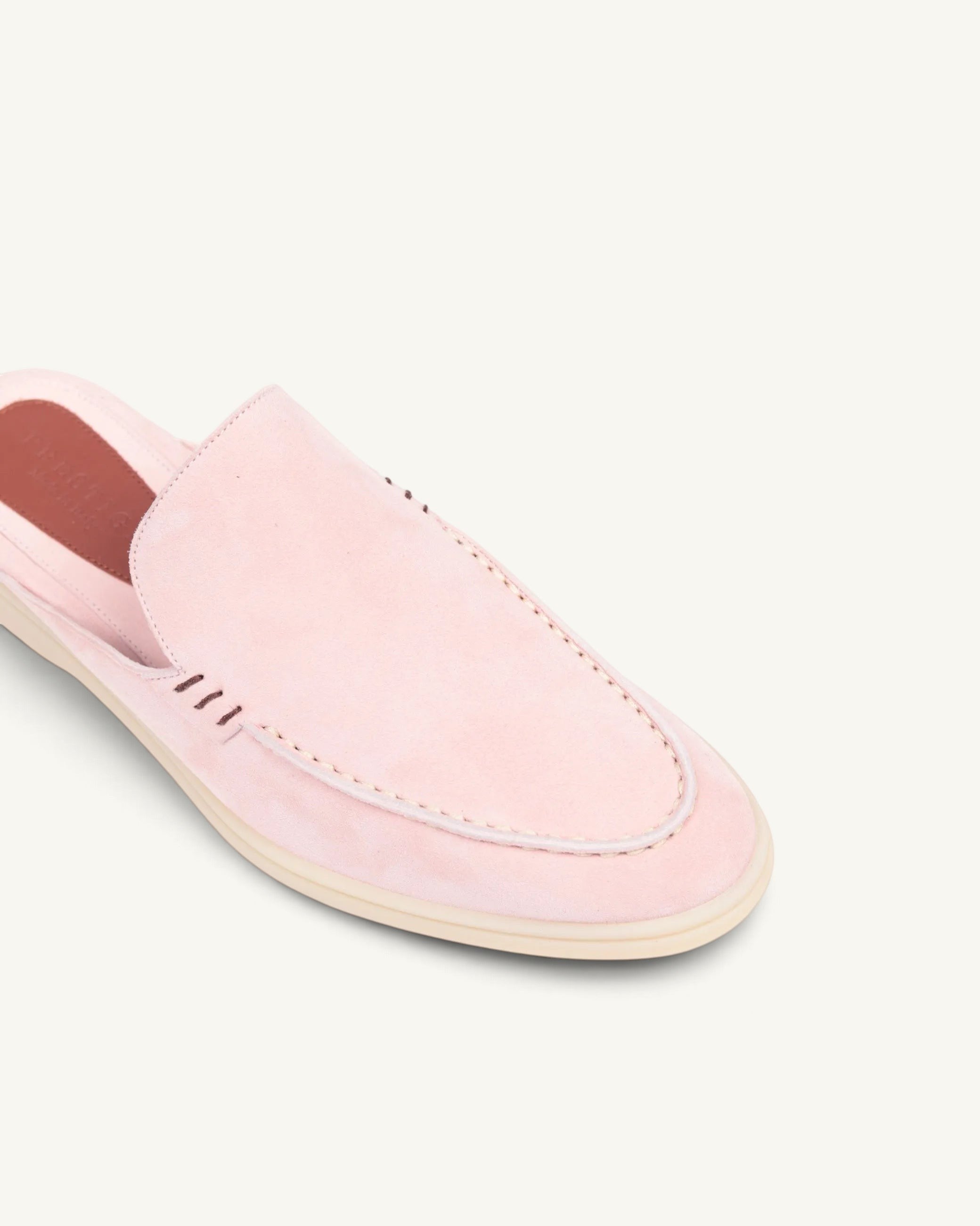 Prestige PBD93 Babouche Summer Walk slip-on shoes in nude suede with stitched detailing and a flat sole